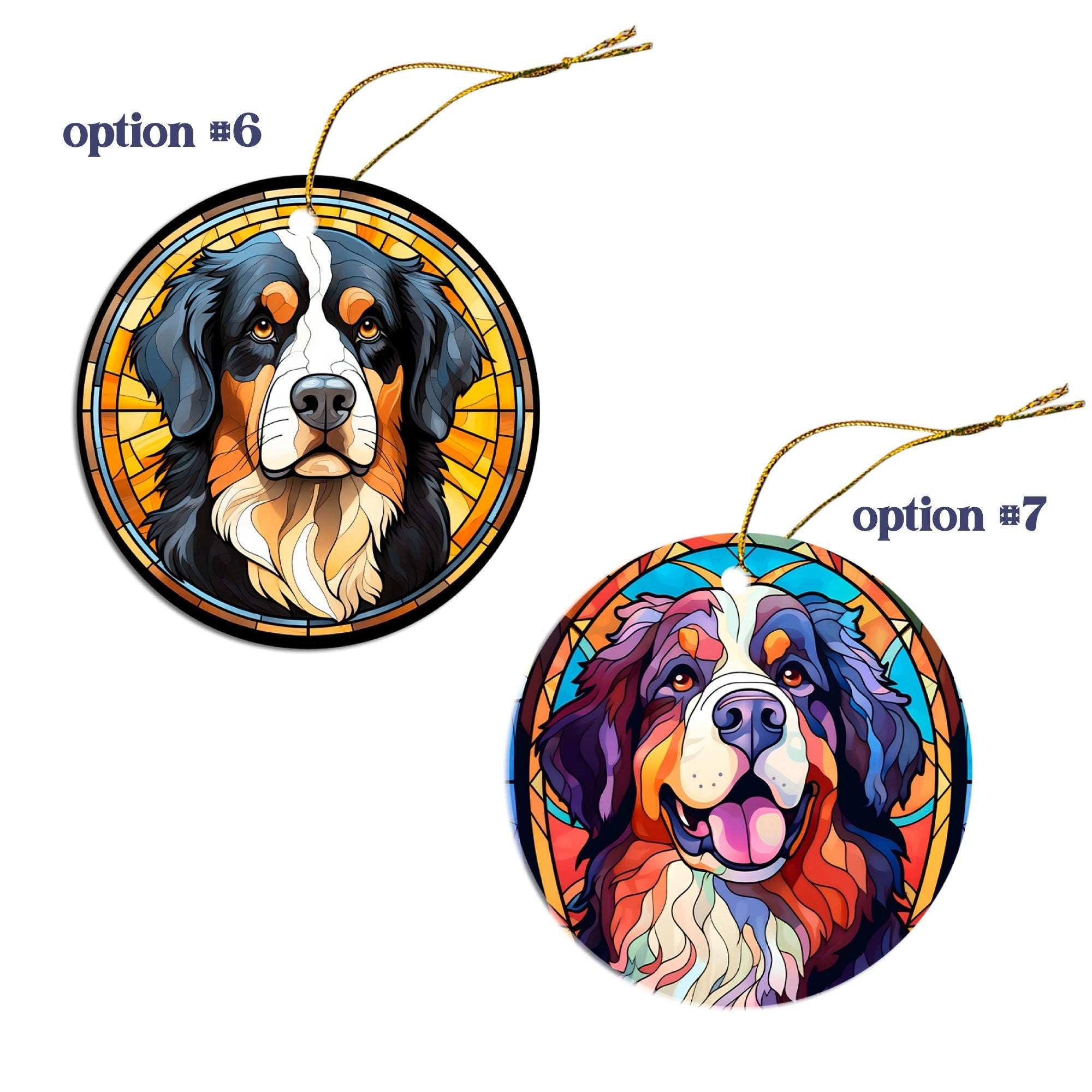 Dog Breed Christmas Ornament Stained Glass Style, "Bernese Mountain Dog"