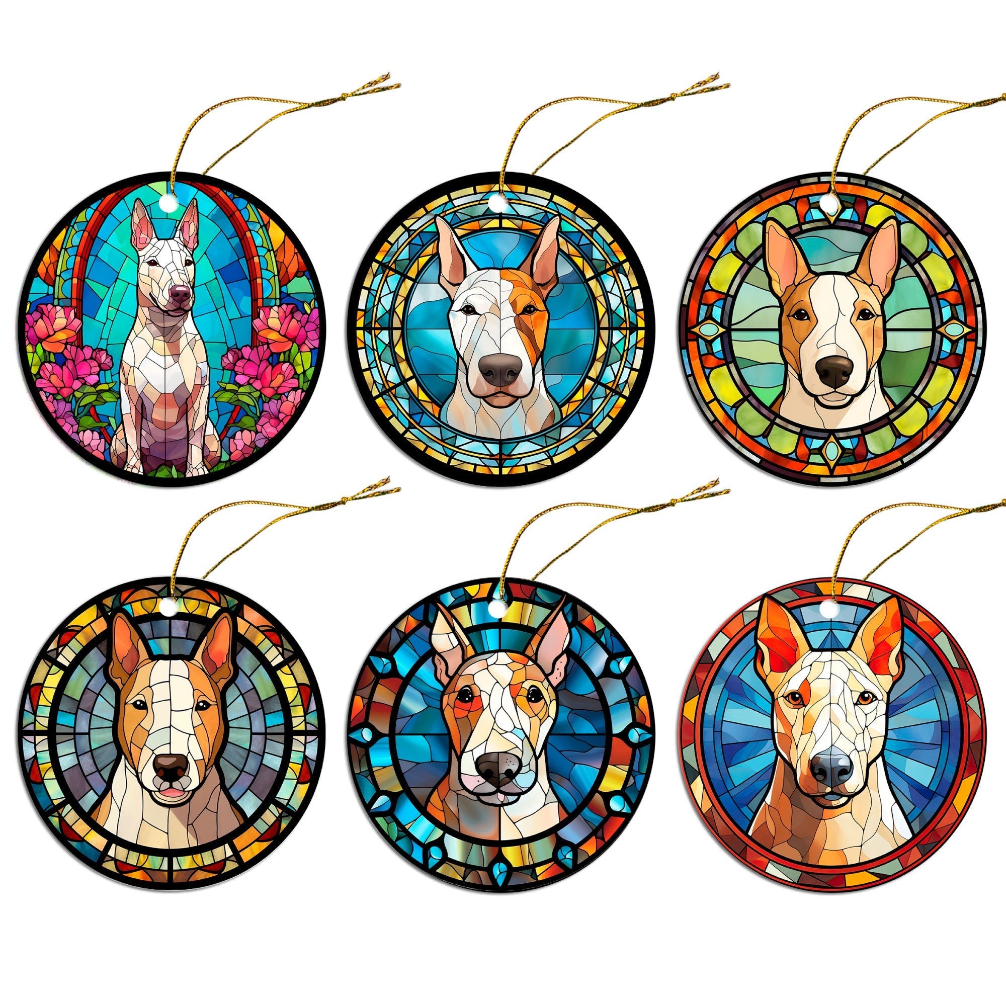 Dog Breed Christmas Ornament Stained Glass Style, "Bull Terrier"