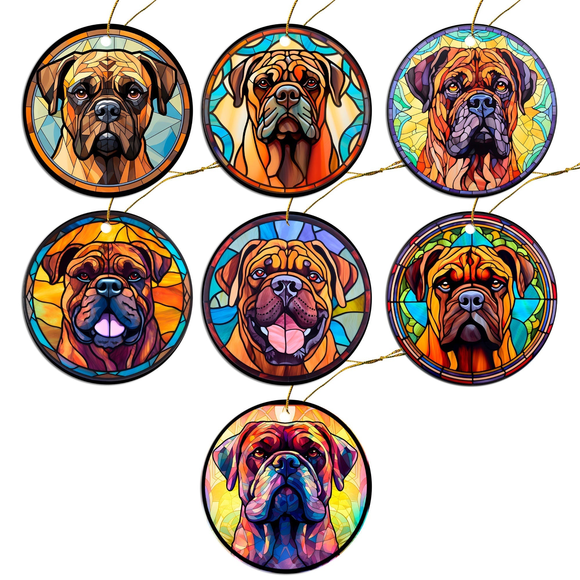 Dog Breed Christmas Ornament Stained Glass Style, "Bullmastiff"