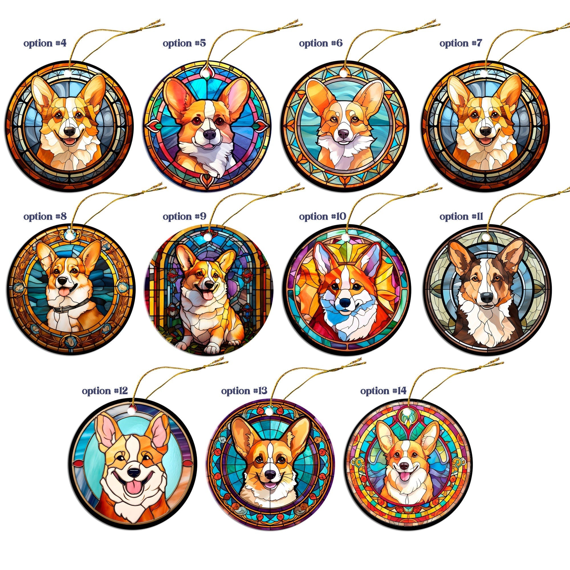 Dog Breed Christmas Ornament Stained Glass Style, "Corgi"