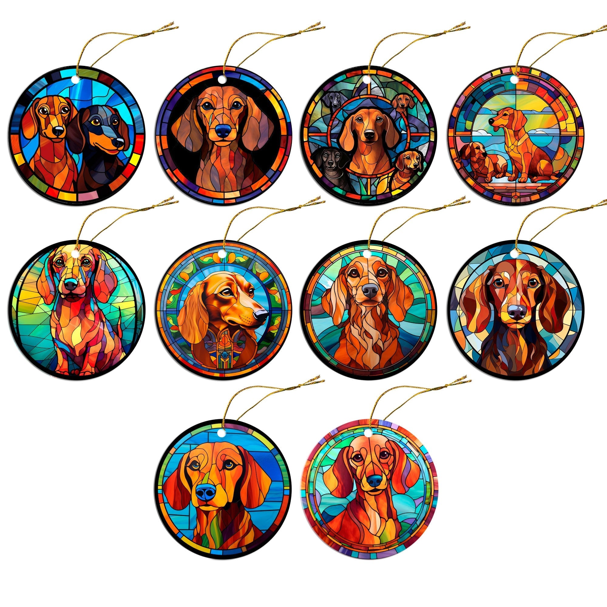 Dog Breed Christmas Ornament Stained Glass Style, "Dachshund"