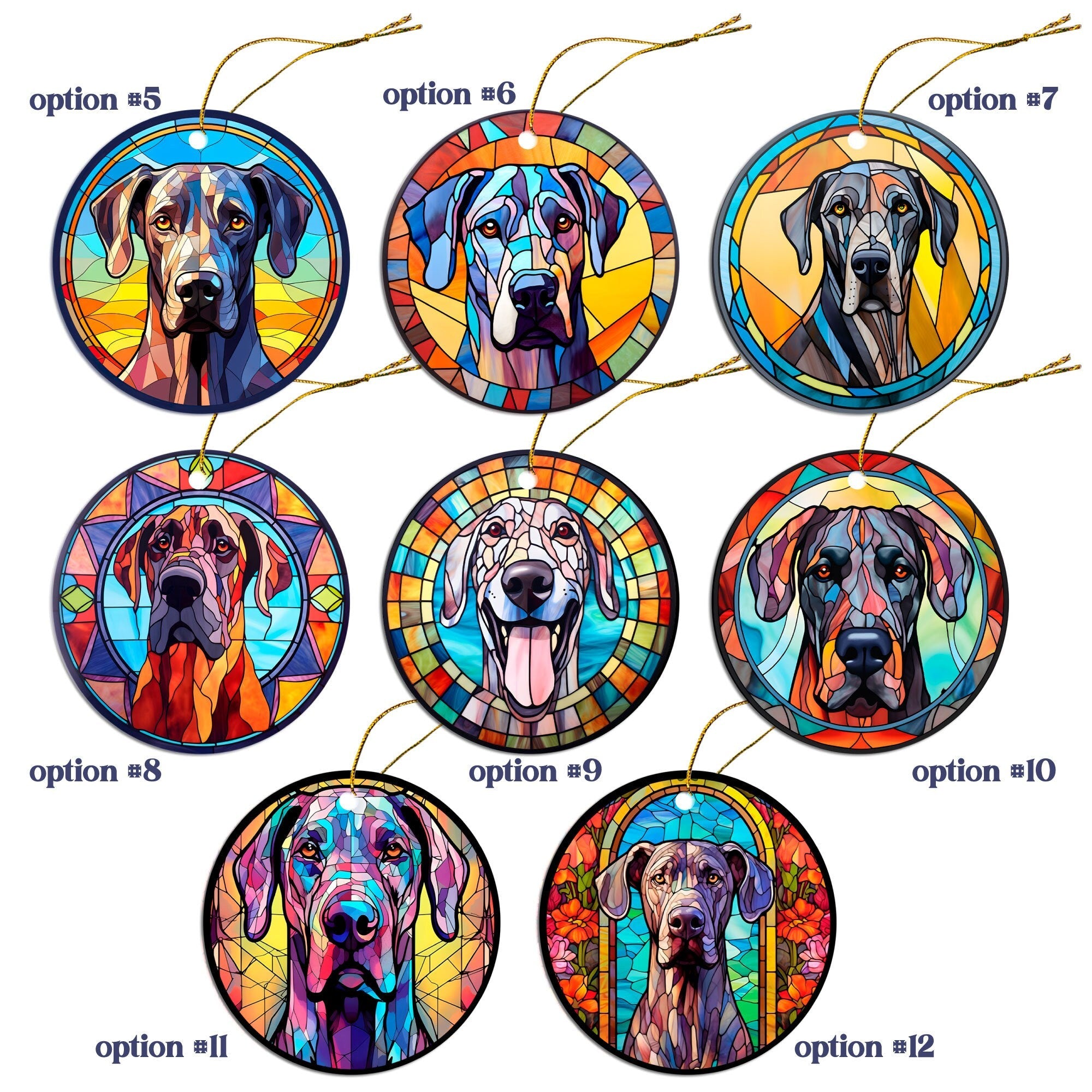 Dog Breed Christmas Ornament Stained Glass Style, "Great Dane"