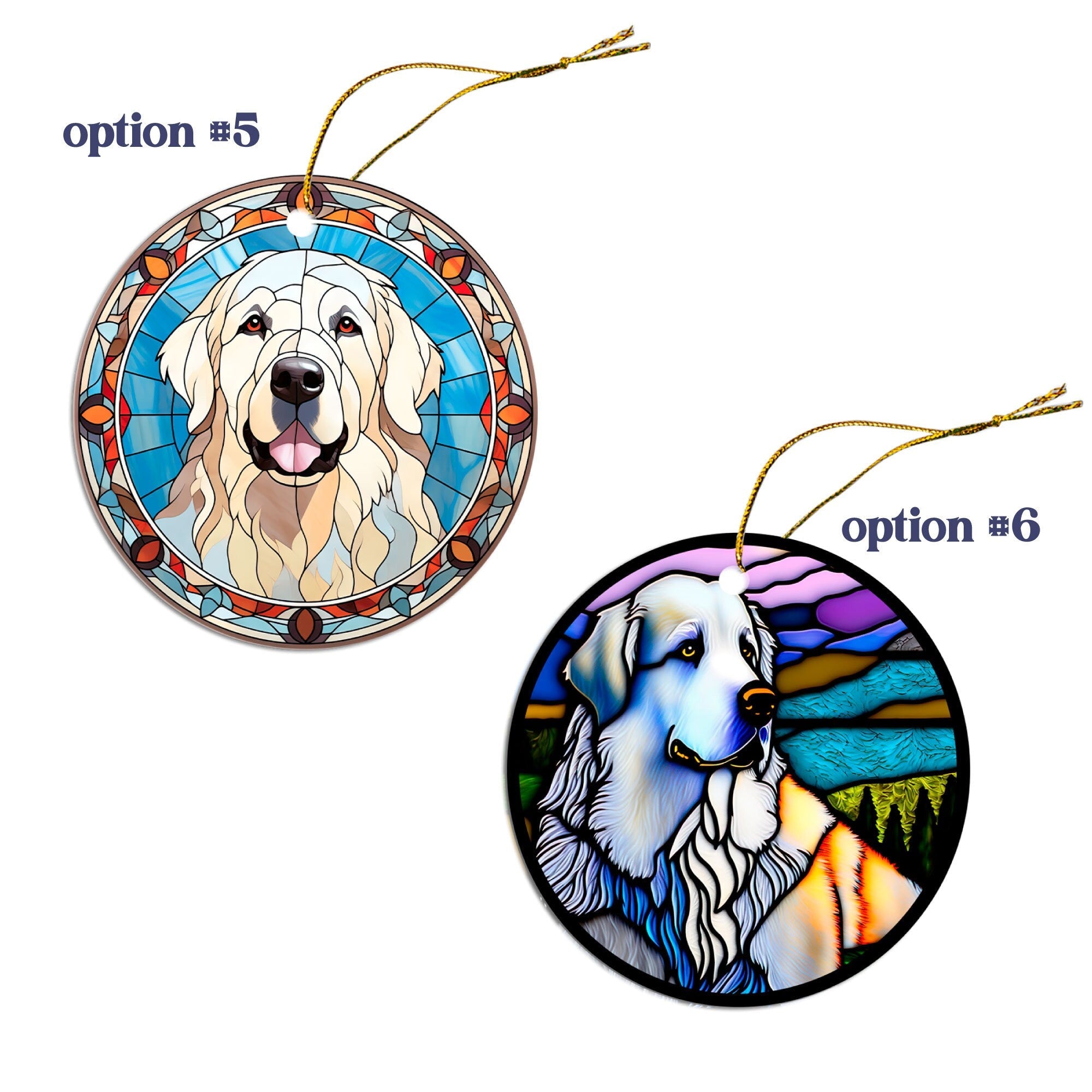 Dog Breed Christmas Ornament Stained Glass Style, "Great Pyrenees"