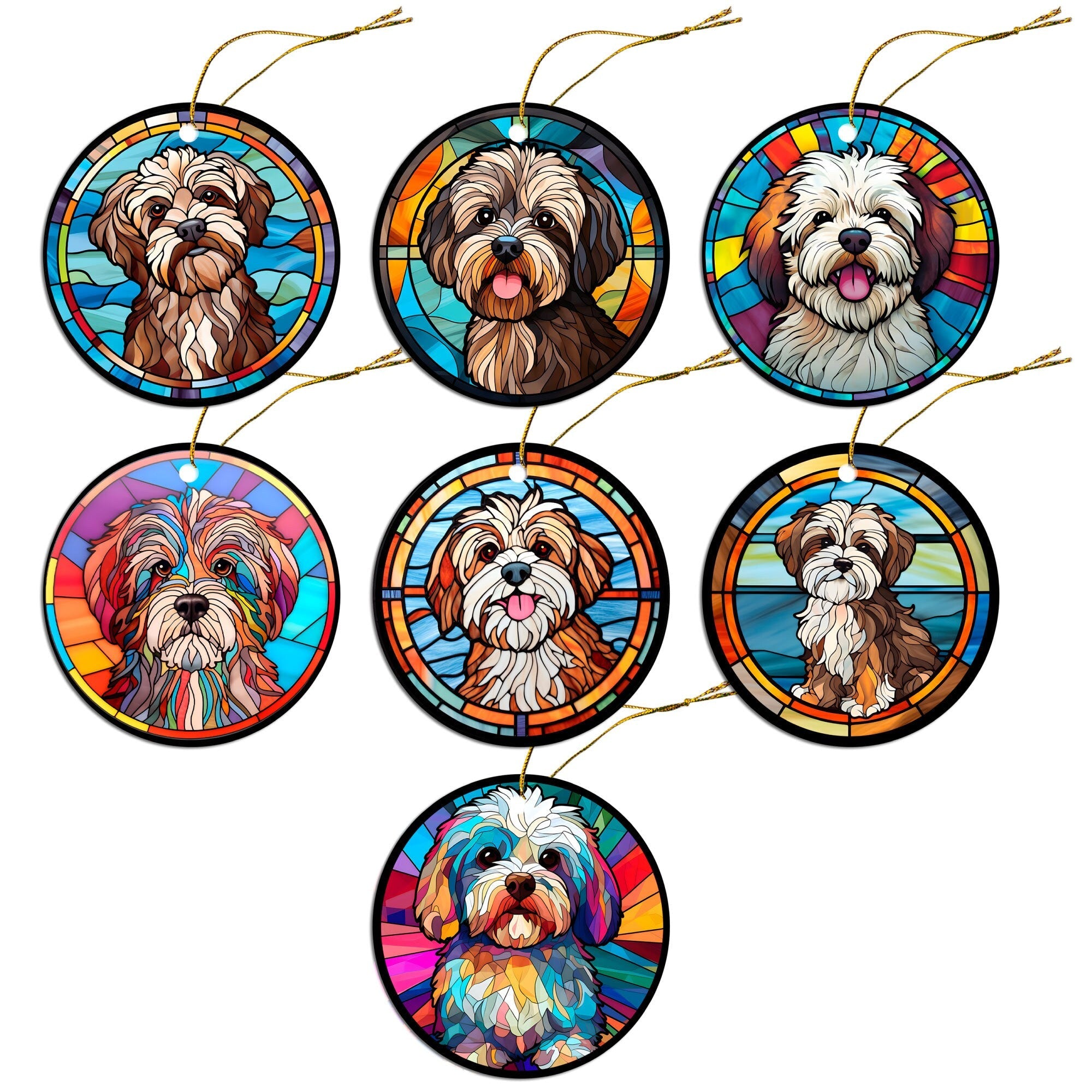 Dog Breed Christmas Ornament Stained Glass Style, "Havanese"