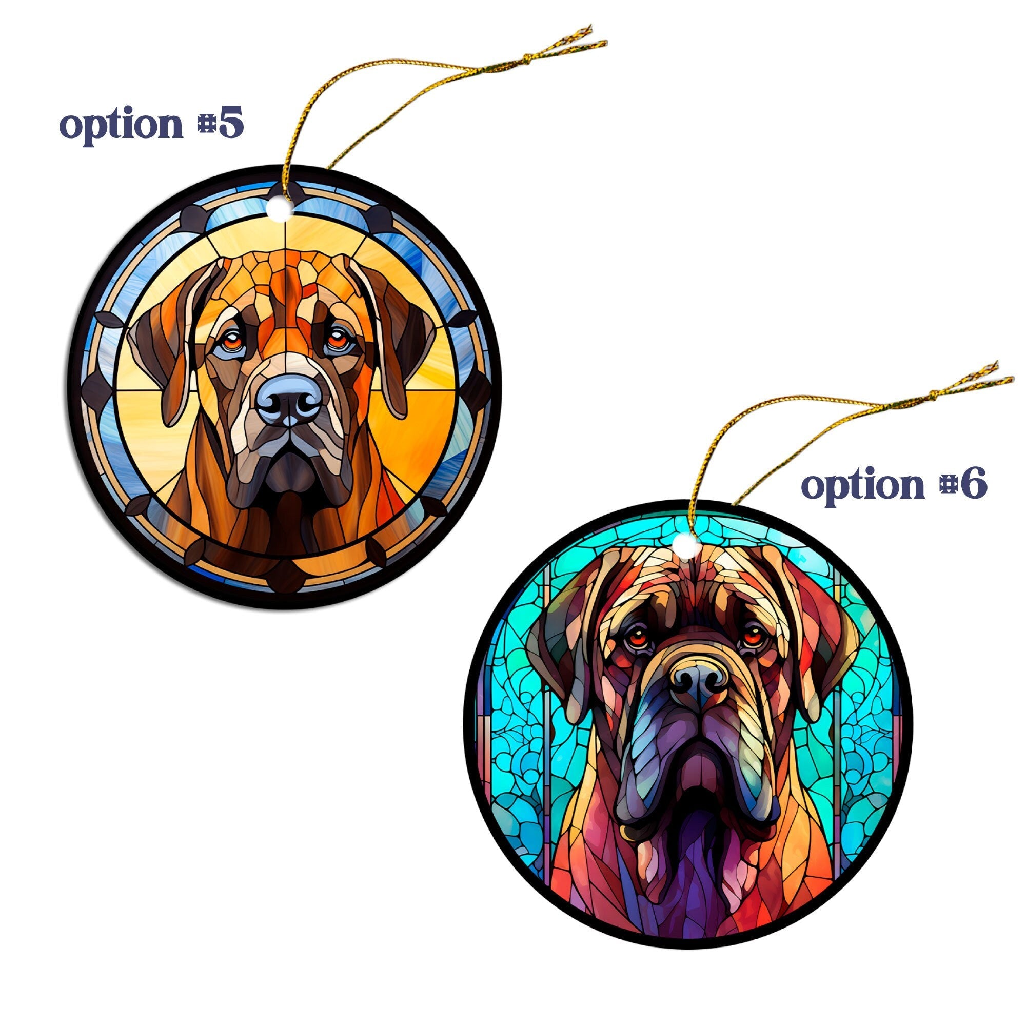 Dog Breed Christmas Ornament Stained Glass Style, "Mastiff"