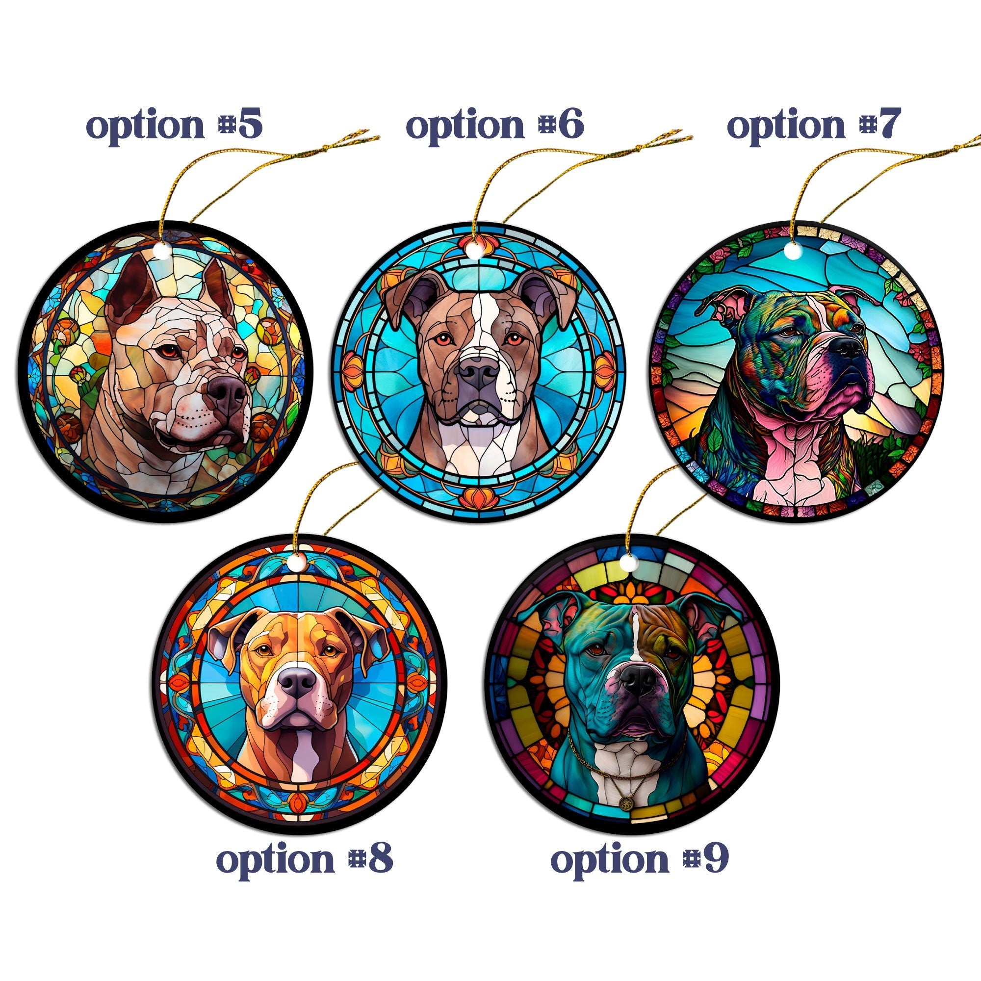 Dog Breed Christmas Ornament Stained Glass Style, "Pit Bull"