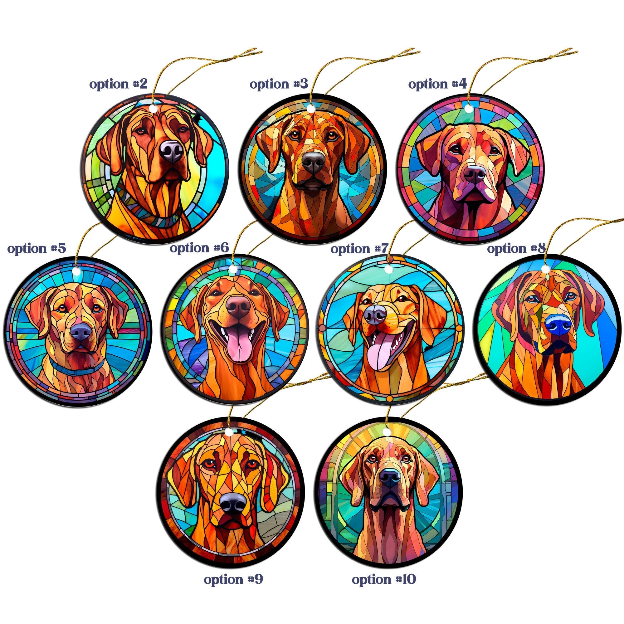 Dog Breed Christmas Ornament Stained Glass Style, "Rhodesian Ridgeback"