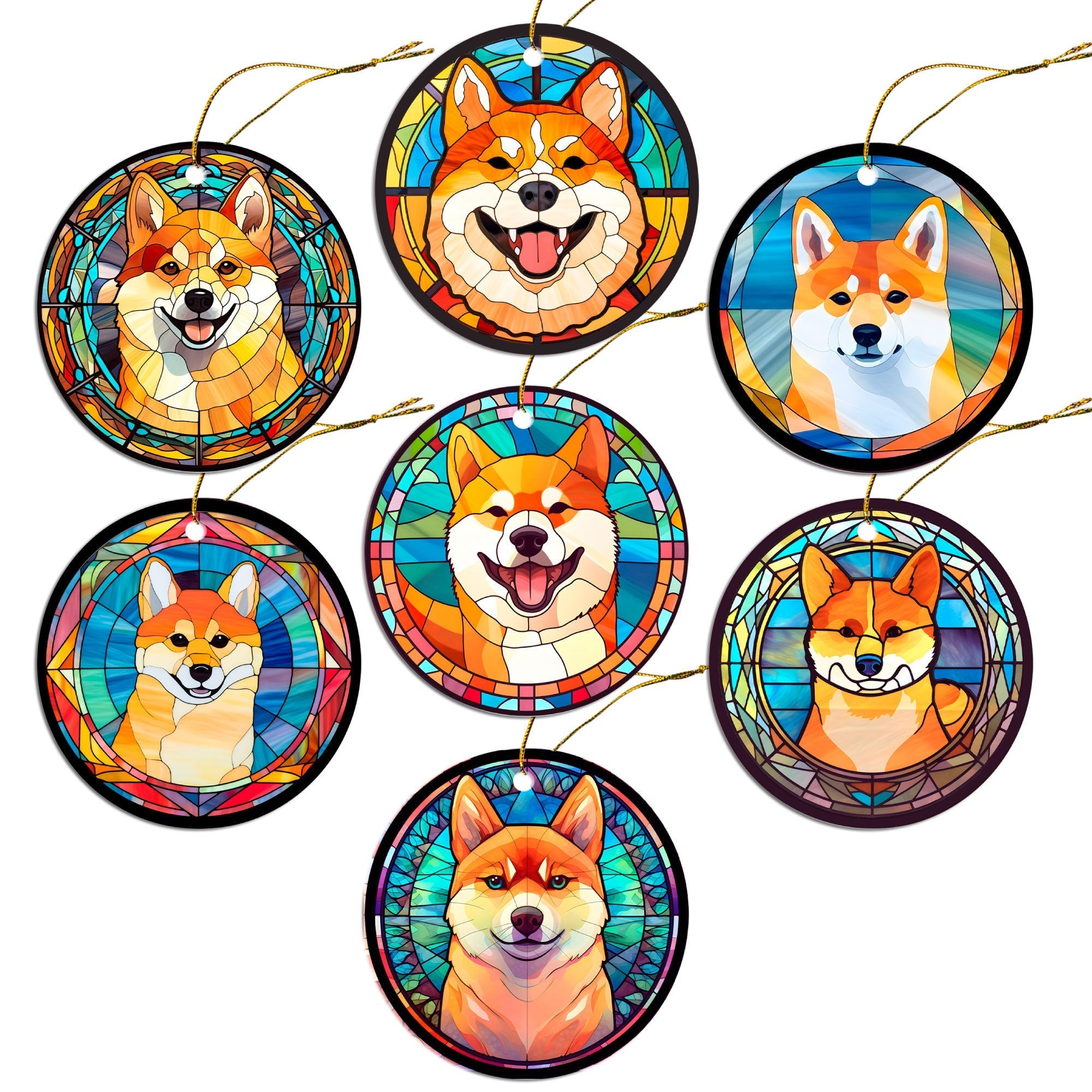 Dog Breed Christmas Ornament Stained Glass Style, "Shiba Inu"