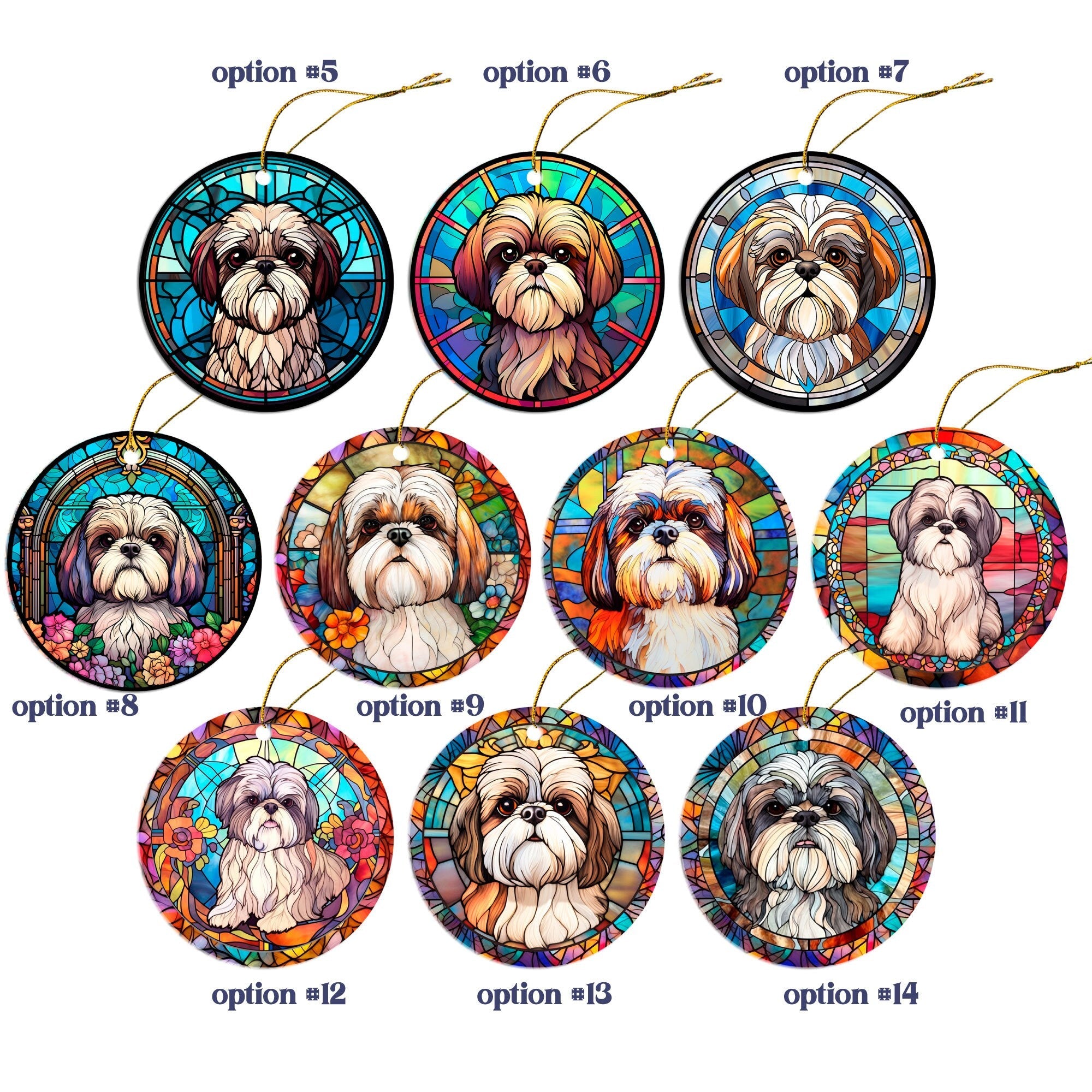 Dog Breed Christmas Ornament Stained Glass Style, "Shih Tzu"