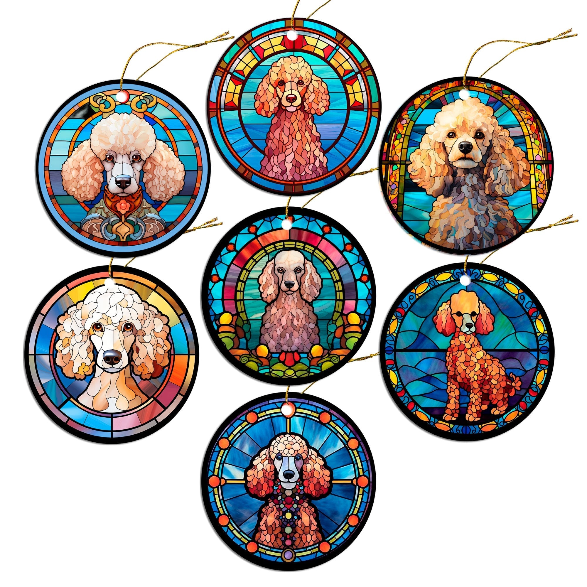 Dog Breed Christmas Ornament Stained Glass Style, "Toy Poodle"