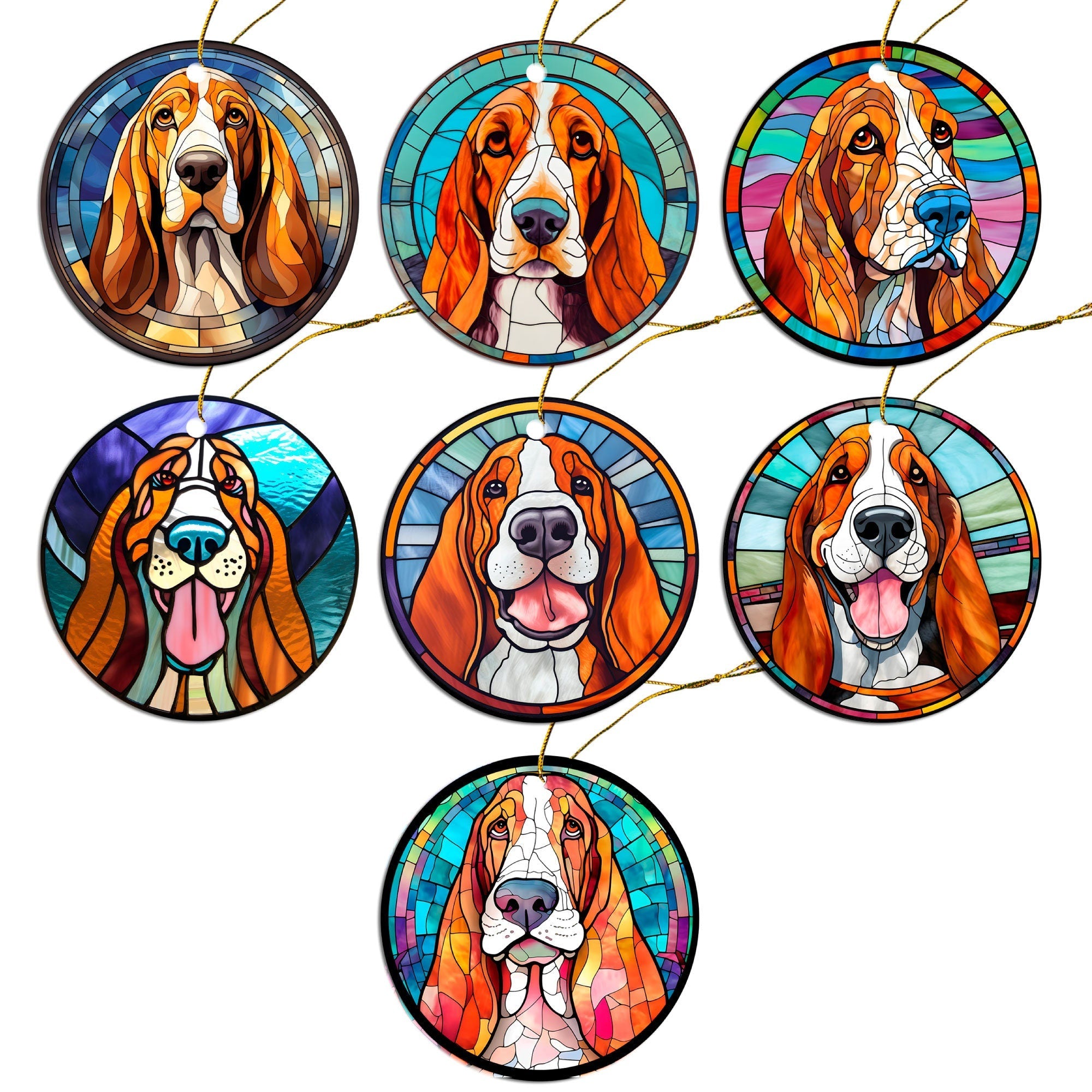 Dog Breed Christmas Ornament Stained Glass Style, "Basset Hound"