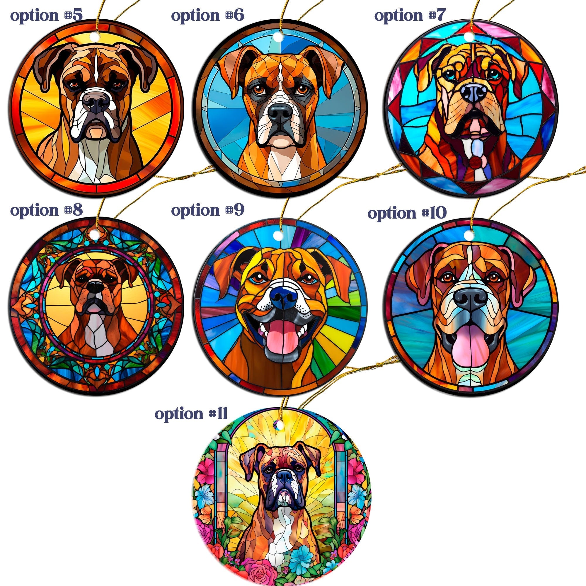 Dog Breed Christmas Ornament Stained Glass Style, "Boxer"