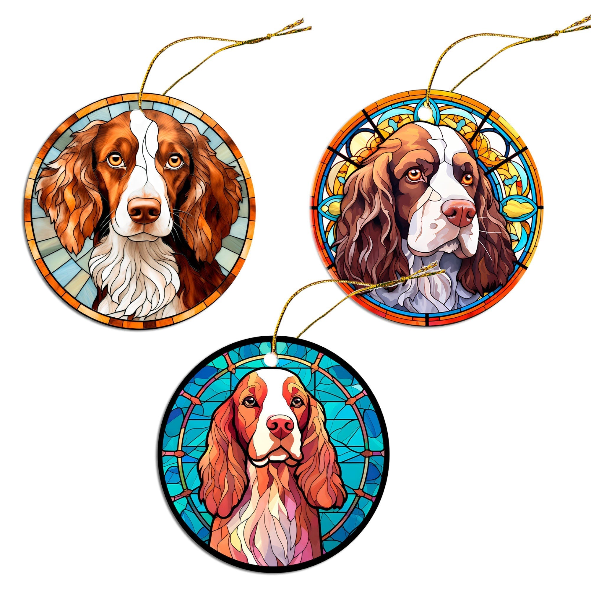 Dog Breed Christmas Ornament Stained Glass Style, "Brittany"