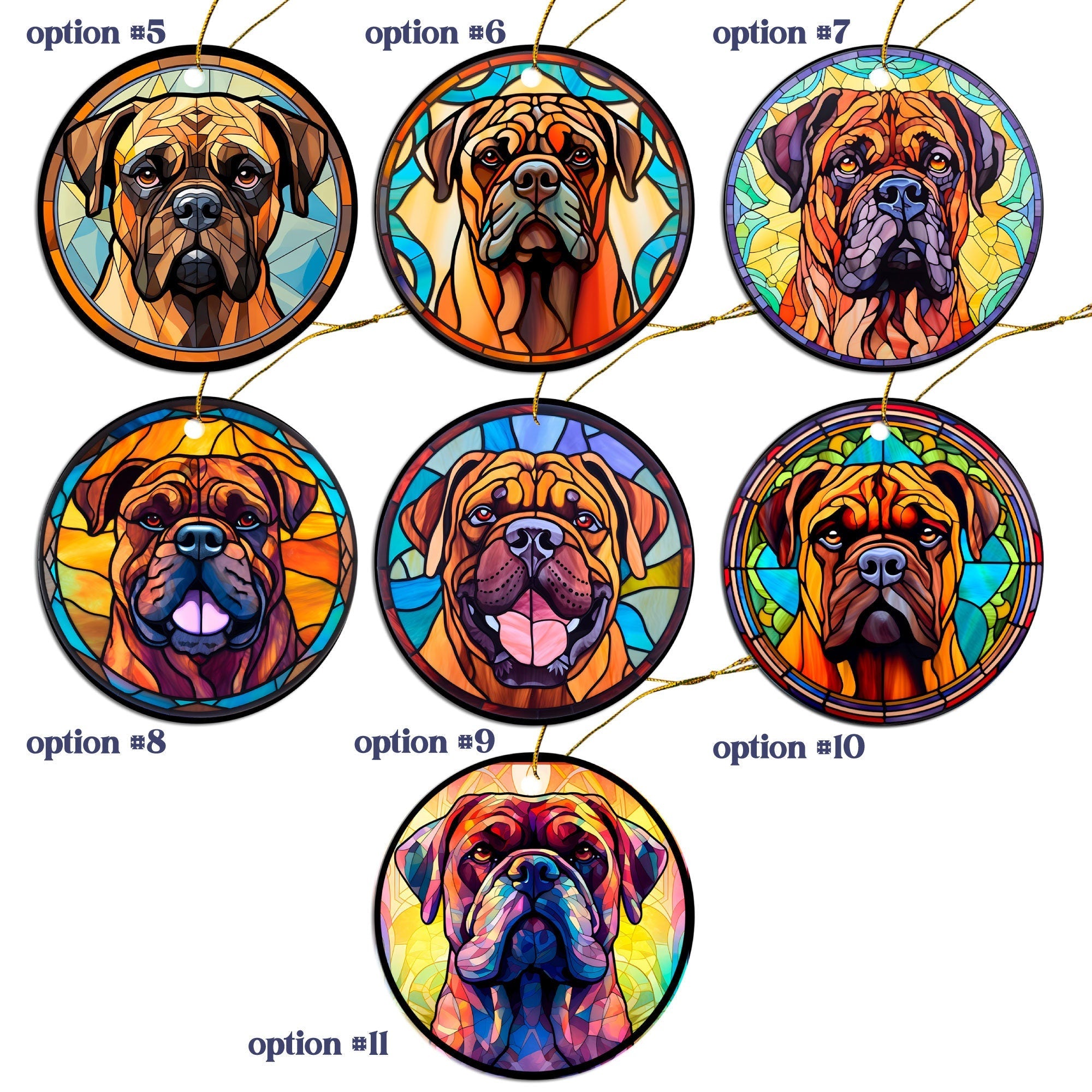 Dog Breed Christmas Ornament Stained Glass Style, "Bullmastiff"