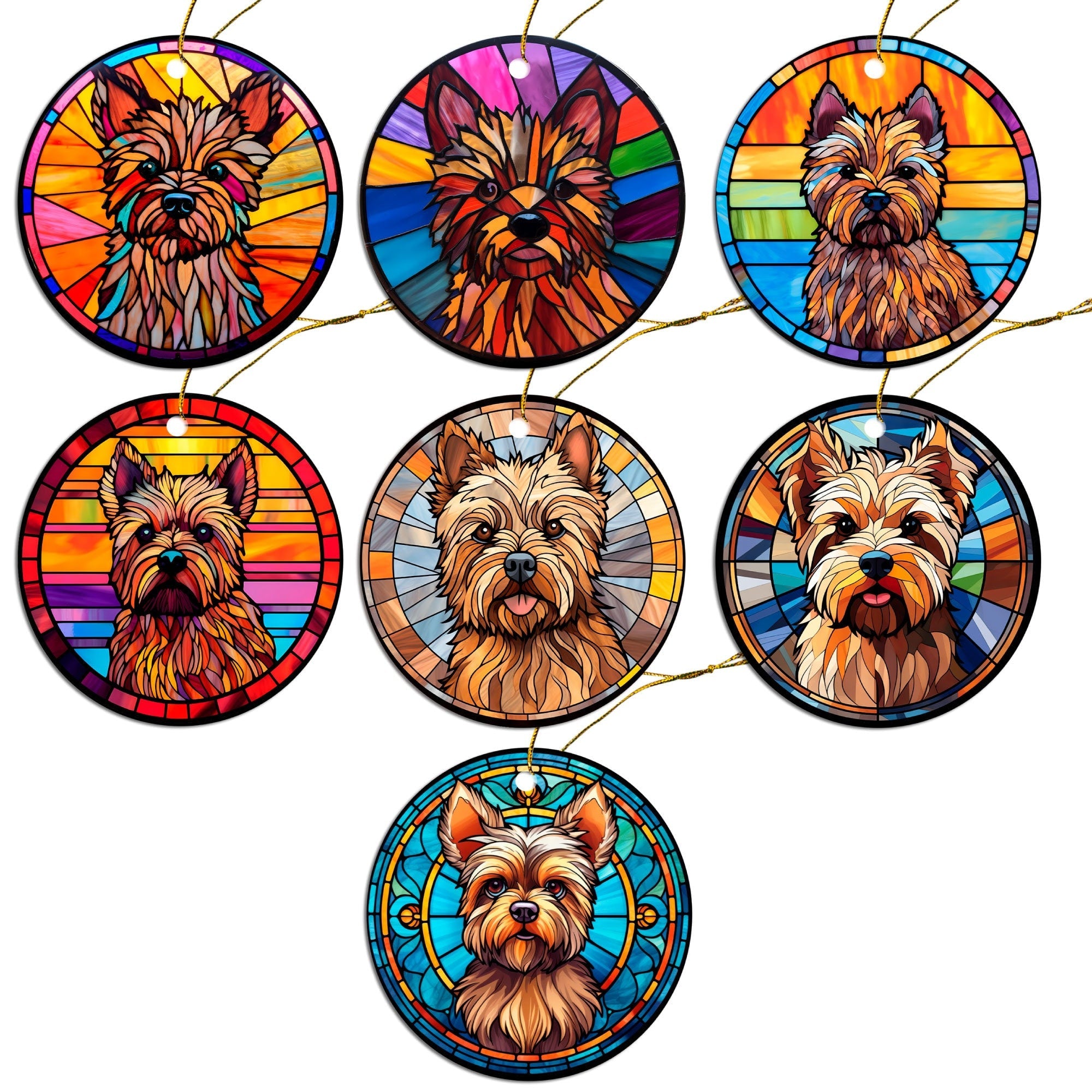 Dog Breed Christmas Ornament Stained Glass Style, "Cairn Terrier"