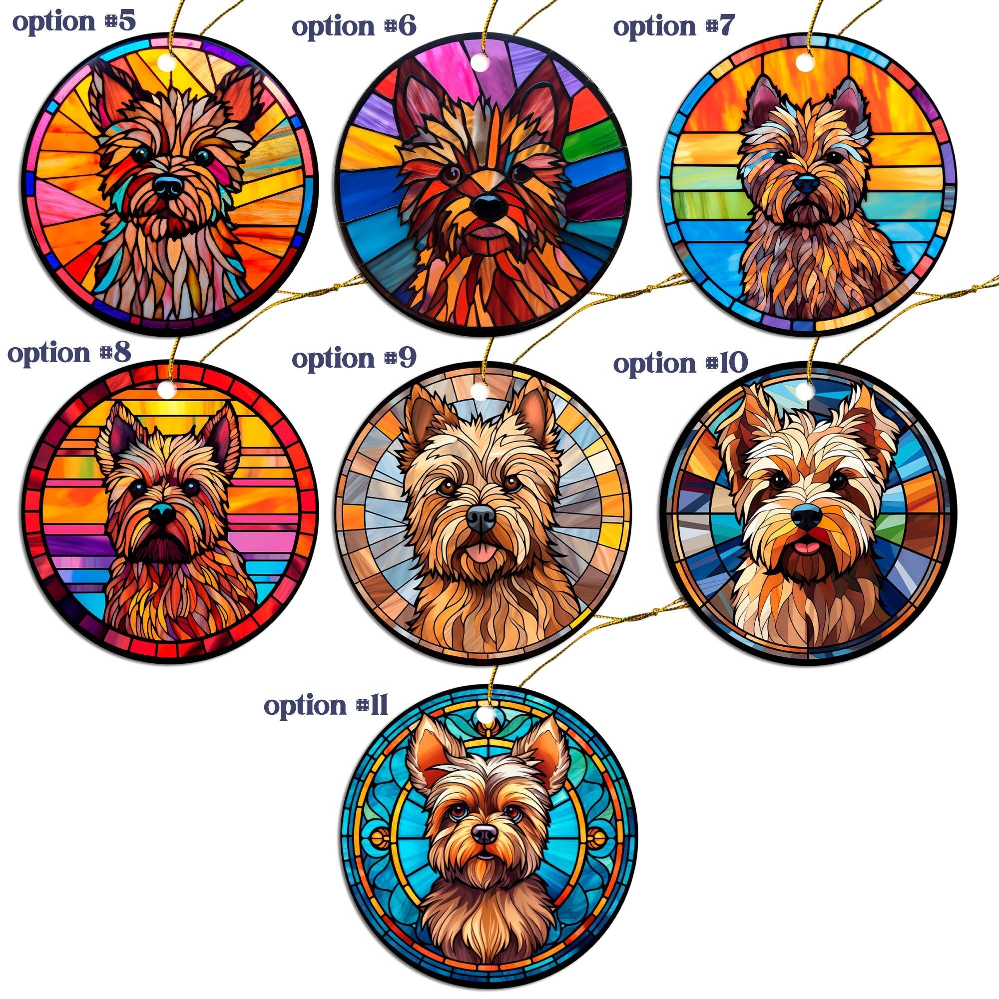 Dog Breed Christmas Ornament Stained Glass Style, "Cairn Terrier"