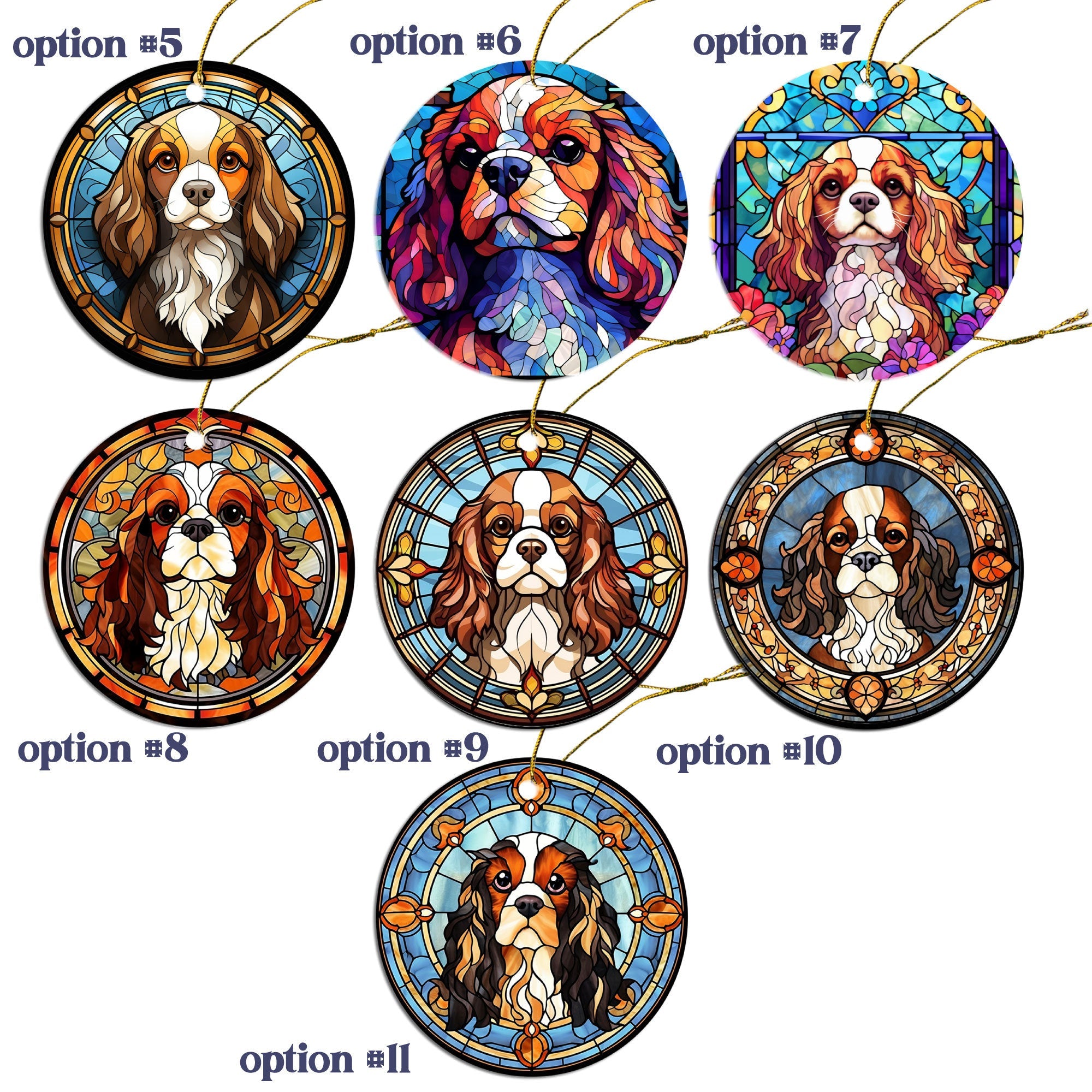 Dog Breed Christmas Ornament Stained Glass Style, "Cavalier King Charles Spaniel"