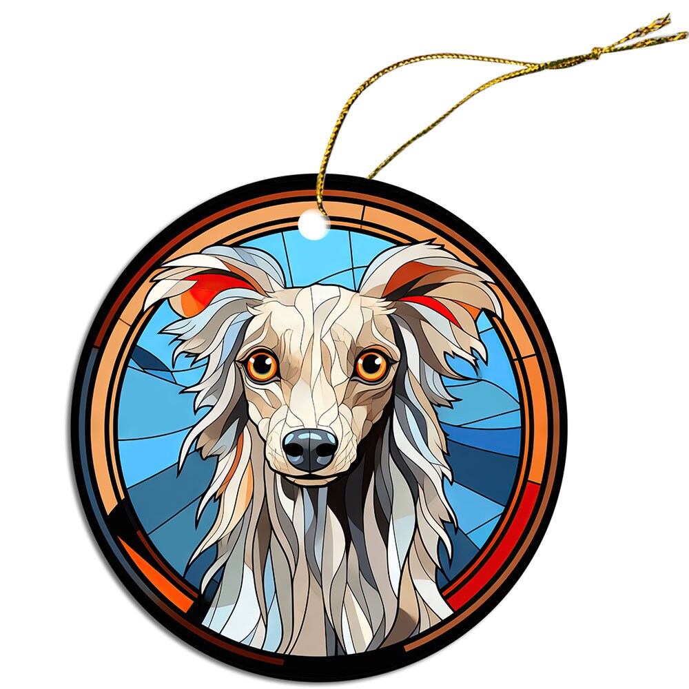 Dog Breed Christmas Ornament Stained Glass Style, "Chinese Crested"