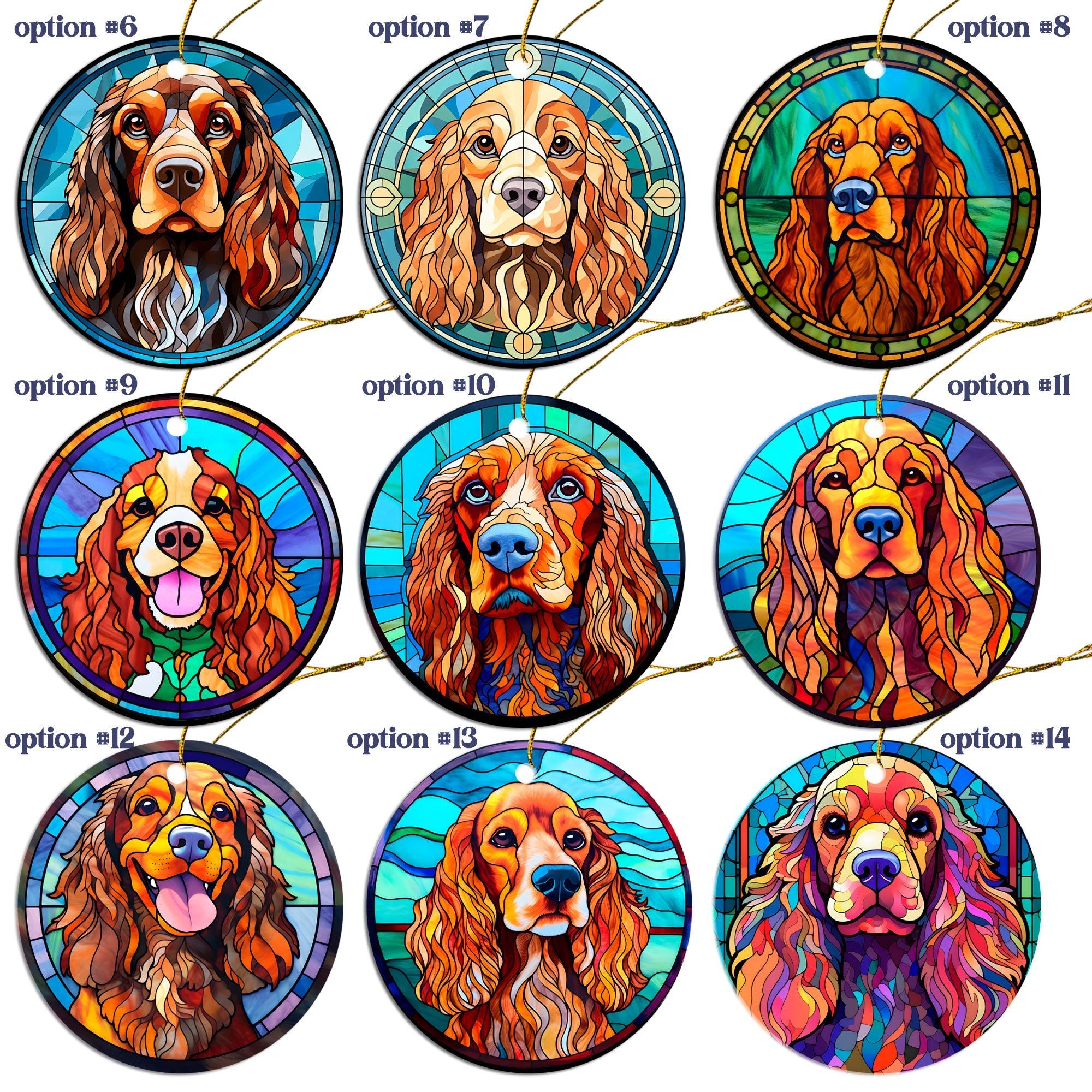 Dog Breed Christmas Ornament Stained Glass Style, "Cocker Spaniel"