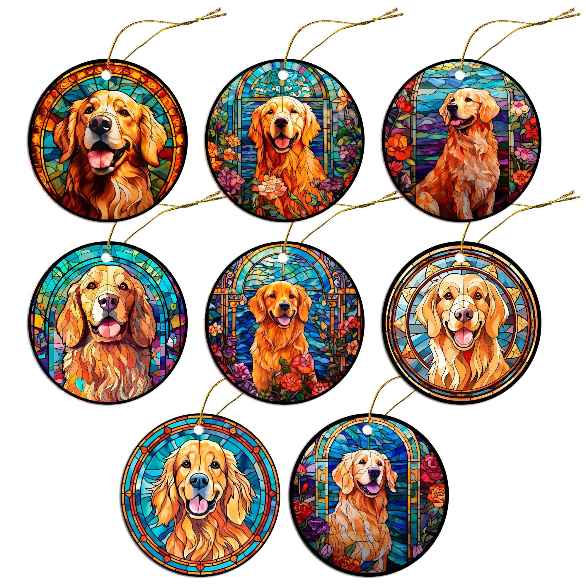 Dog Breed Christmas Ornament Stained Glass Style, "Golden Retriever"