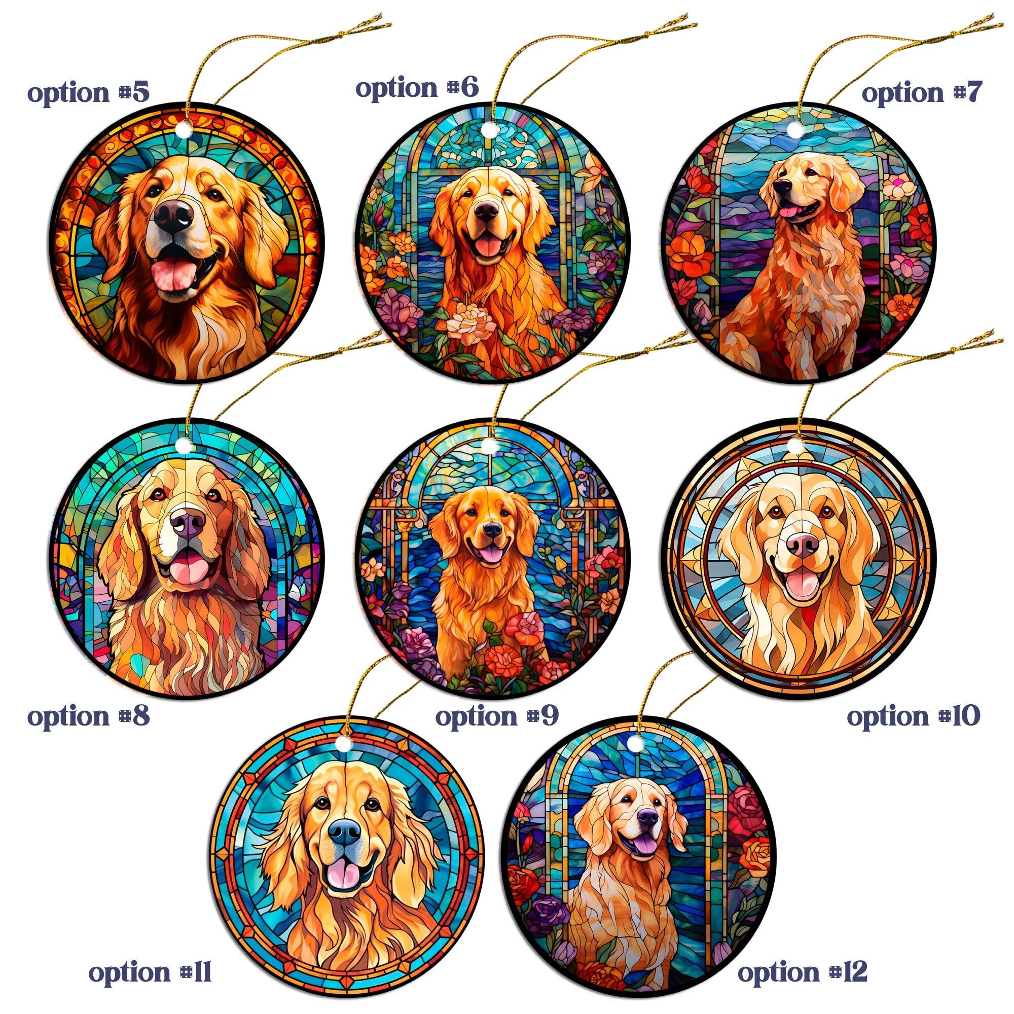 Dog Breed Christmas Ornament Stained Glass Style, "Golden Retriever"