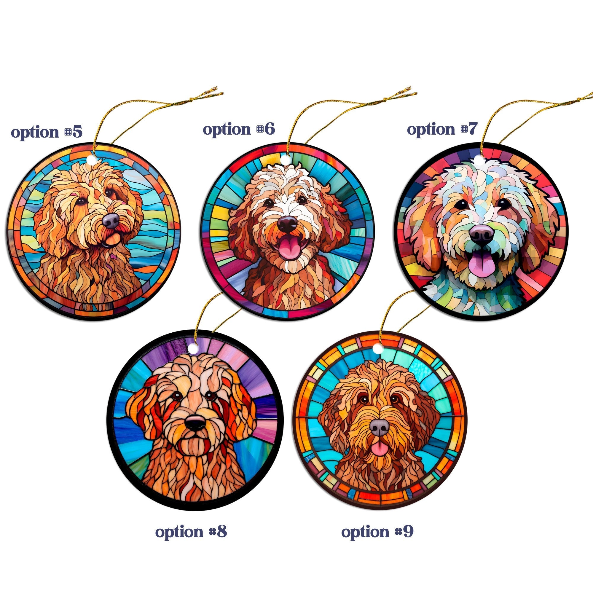 Dog Breed Christmas Ornament Stained Glass Style, "Goldendoodle"