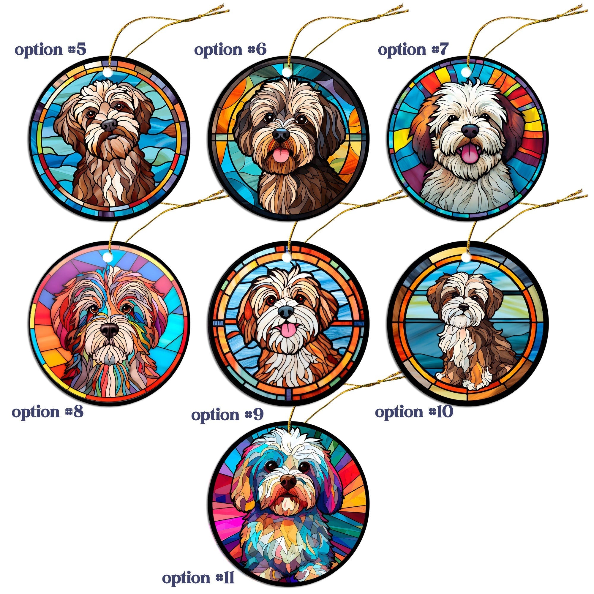 Dog Breed Christmas Ornament Stained Glass Style, "Havanese"