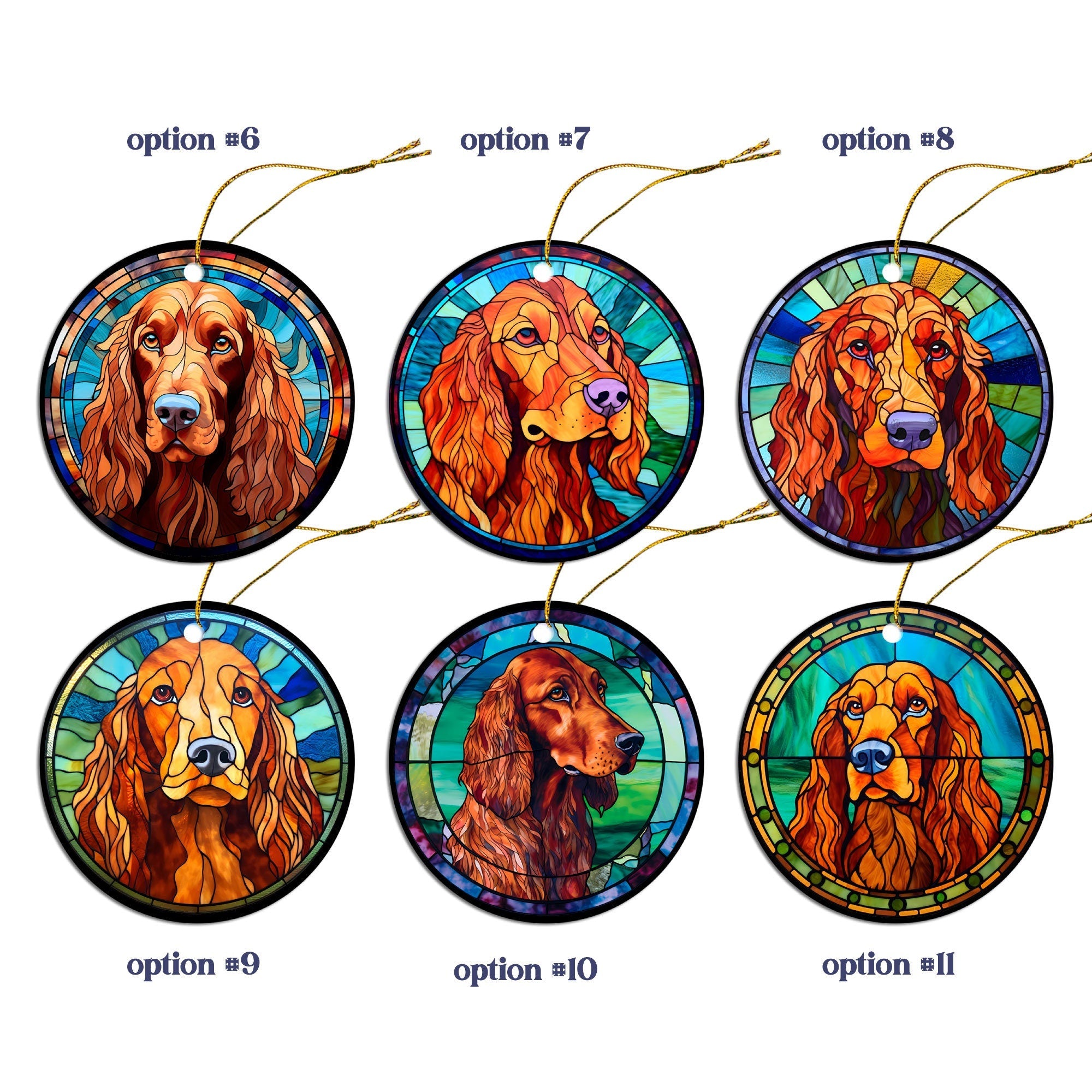 Dog Breed Christmas Ornament Stained Glass Style, "Irish Setter"