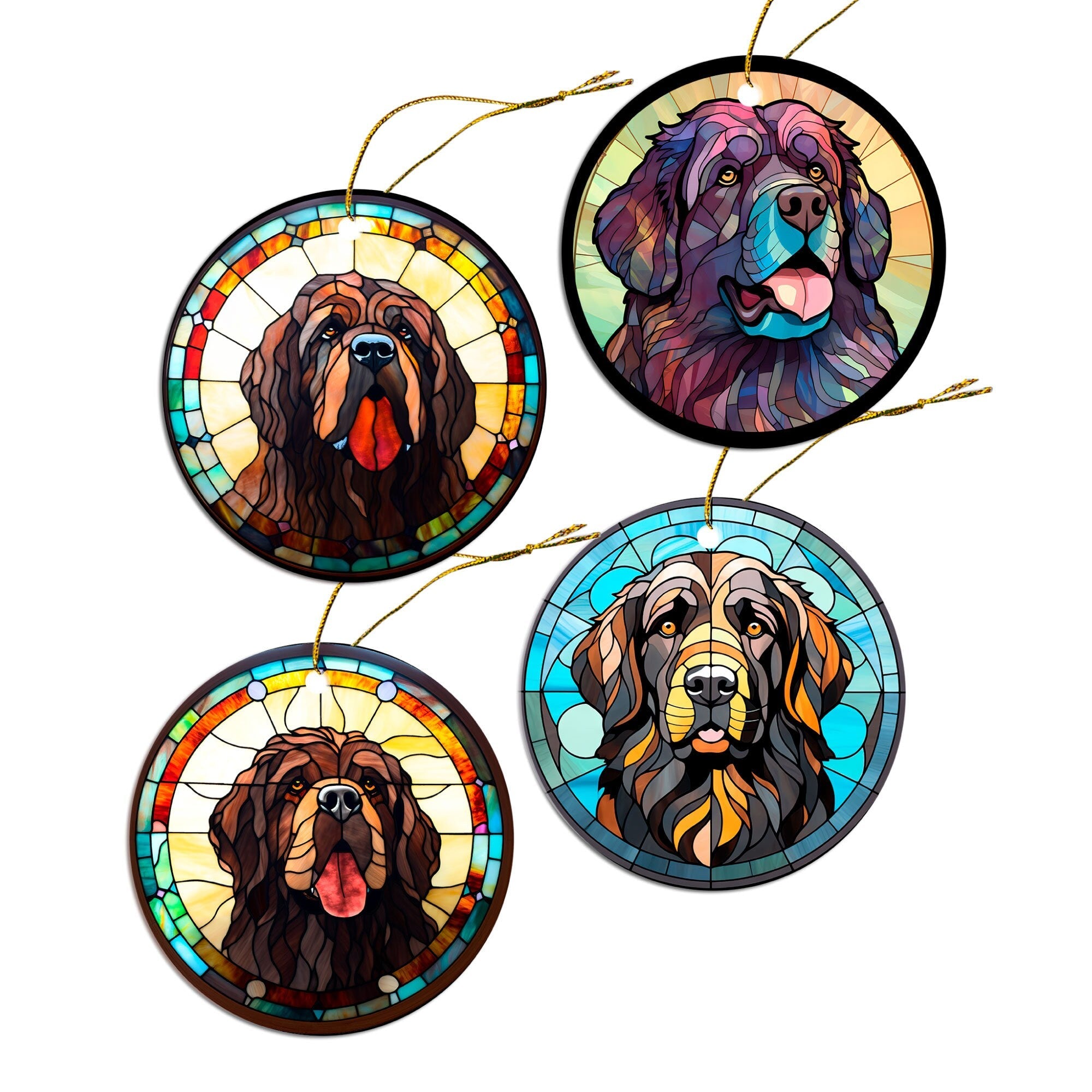 Dog Breed Christmas Ornament Stained Glass Style, "Newfoundland"