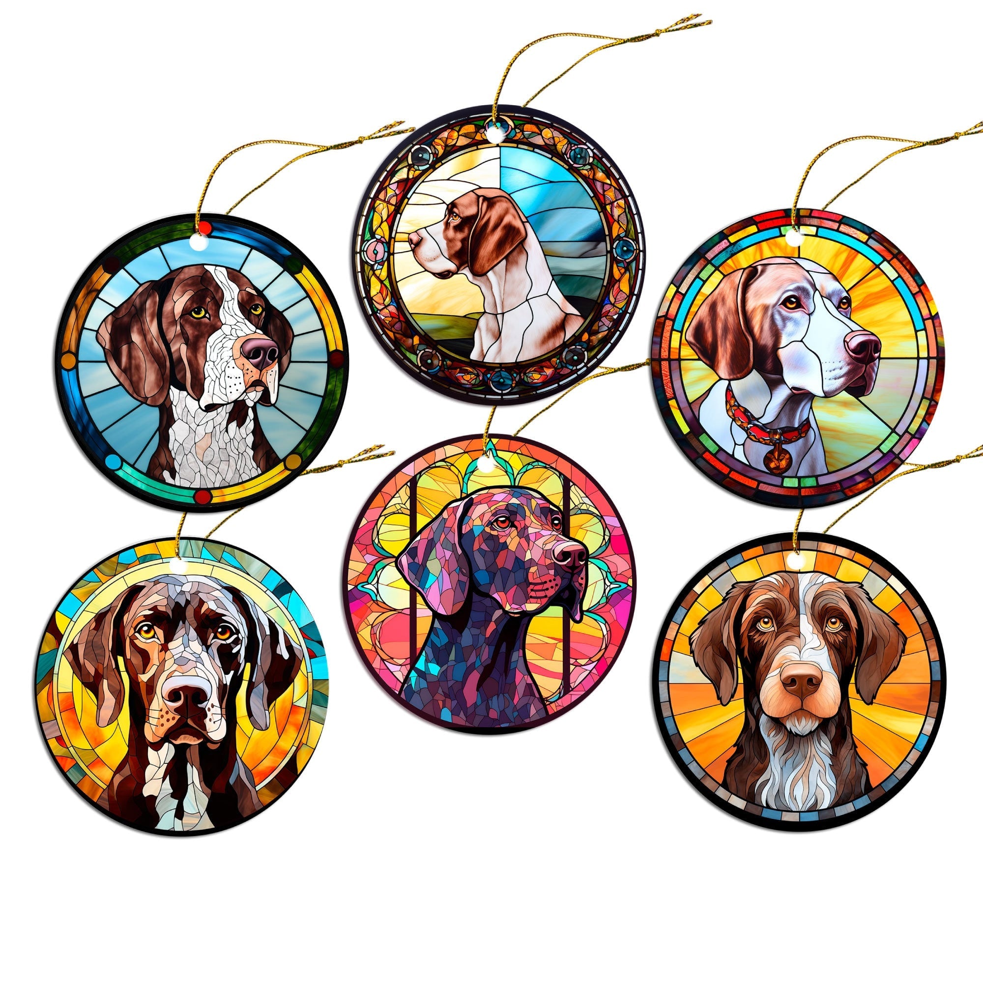 Dog Breed Christmas Ornament Stained Glass Style, "Pointer"