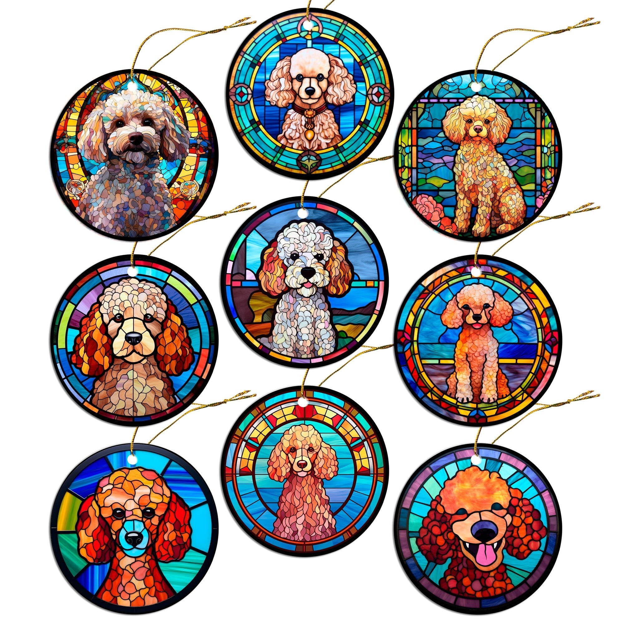 Dog Breed Christmas Ornament Stained Glass Style, "Poodle"