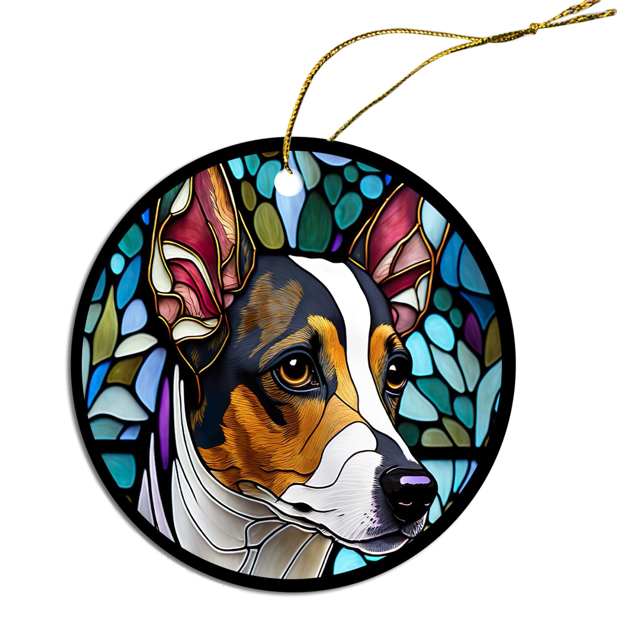 Dog Breed Christmas Ornament Stained Glass Style, "Rat Terrier"