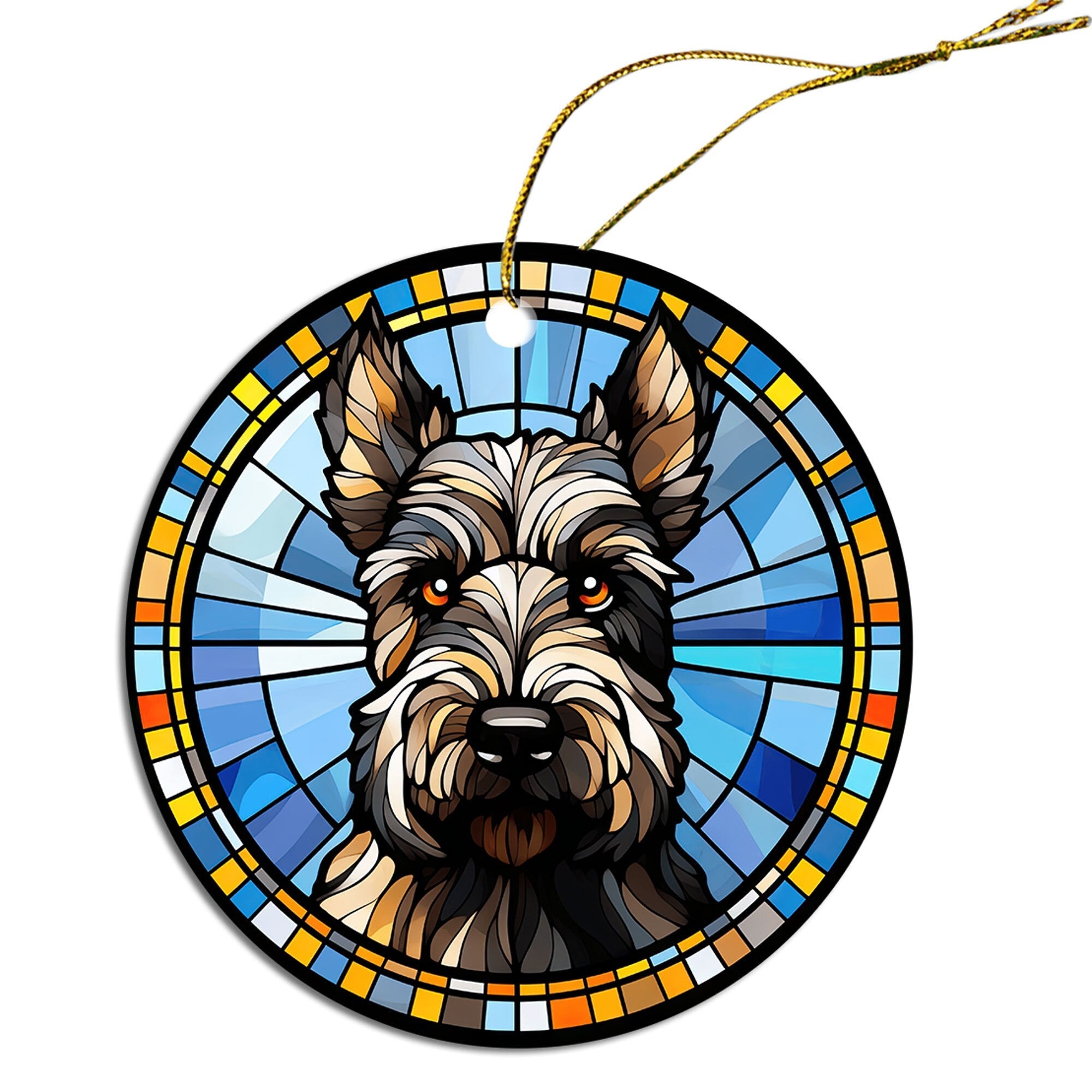 Dog Breed Christmas Ornament Stained Glass Style, "Scottish Terrier"