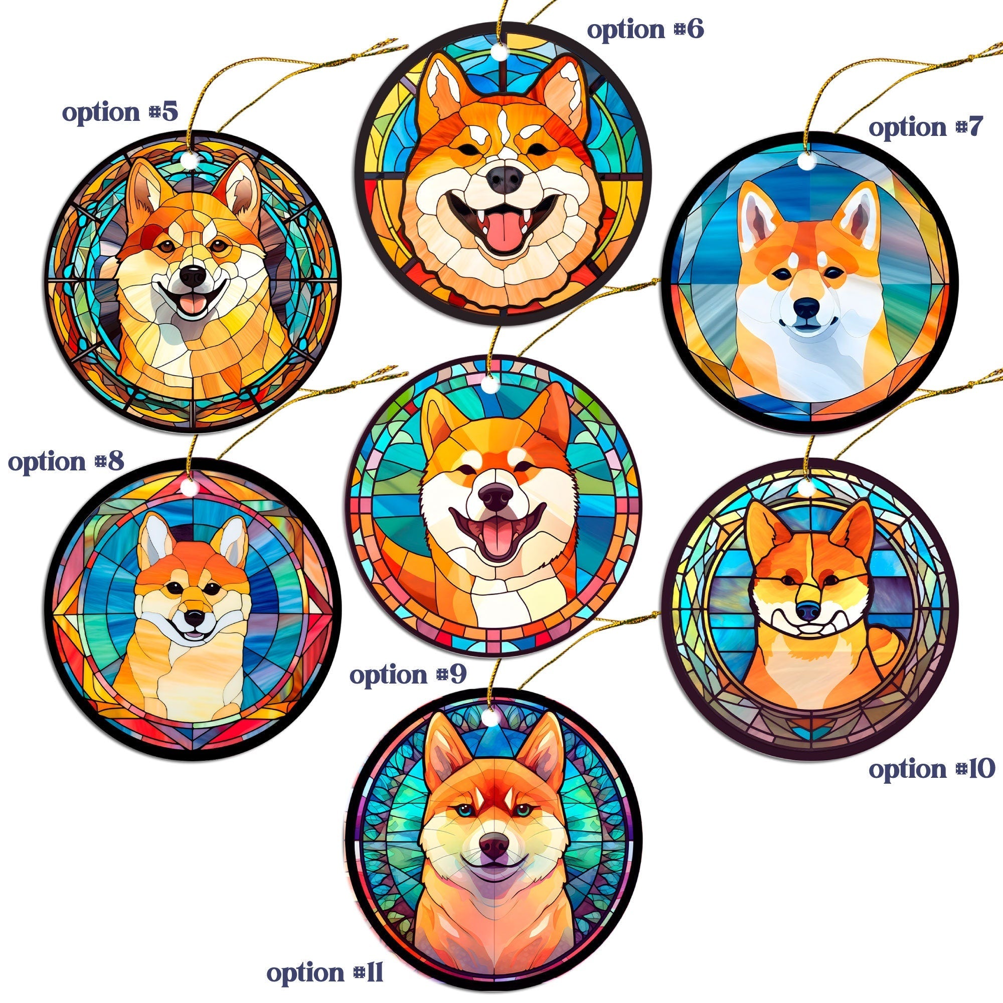 Dog Breed Christmas Ornament Stained Glass Style, "Shiba Inu"