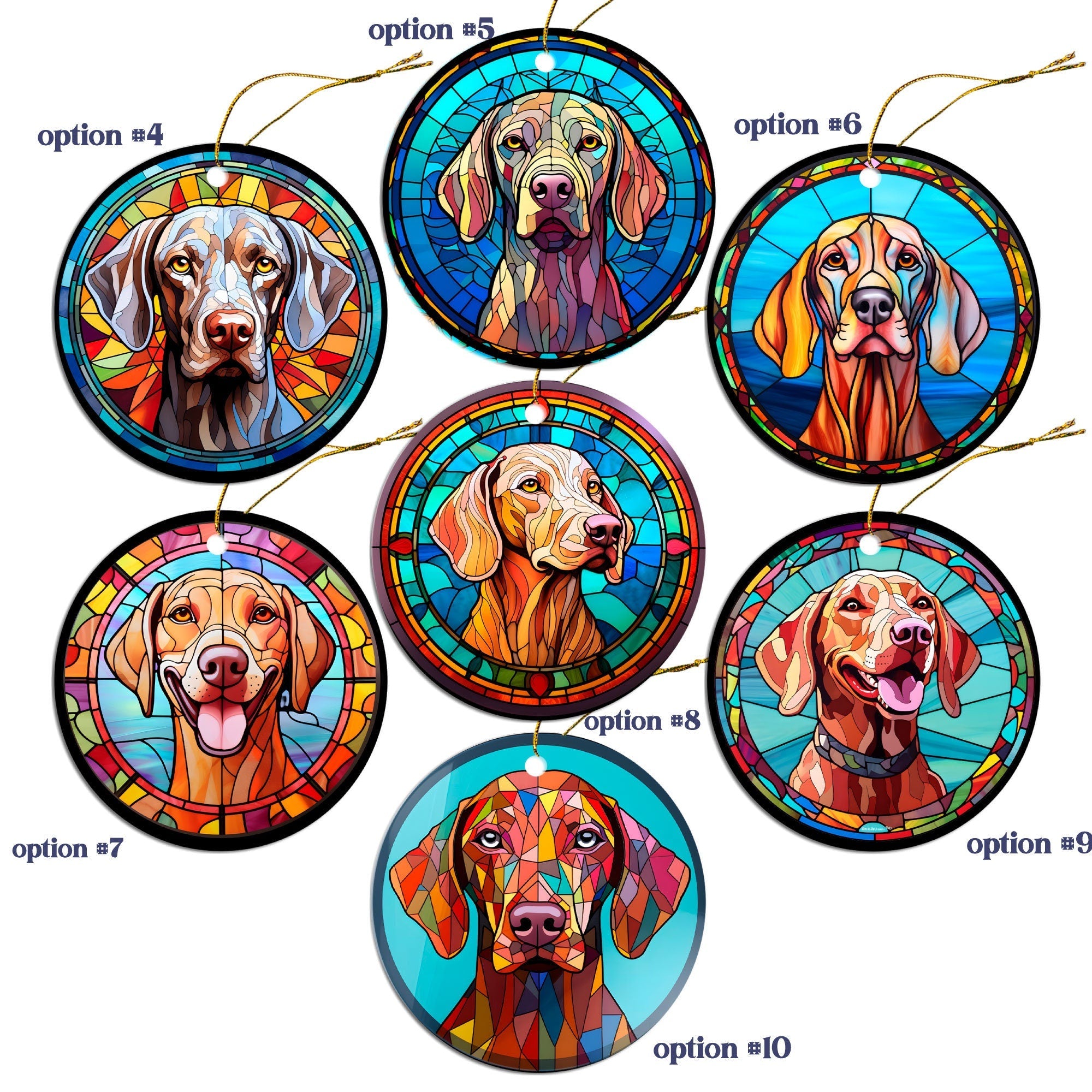 Dog Breed Christmas Ornament Stained Glass Style, "Weimaraner"