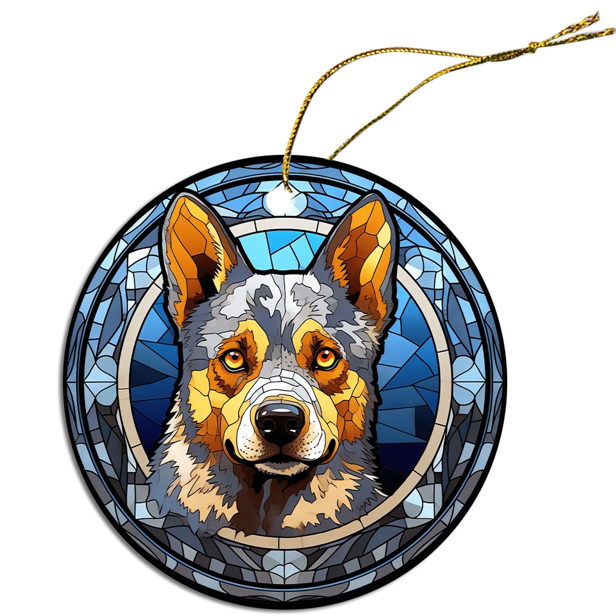 Dog Breed Christmas Ornament Stained Glass Style, "Australian Cattle Dog"