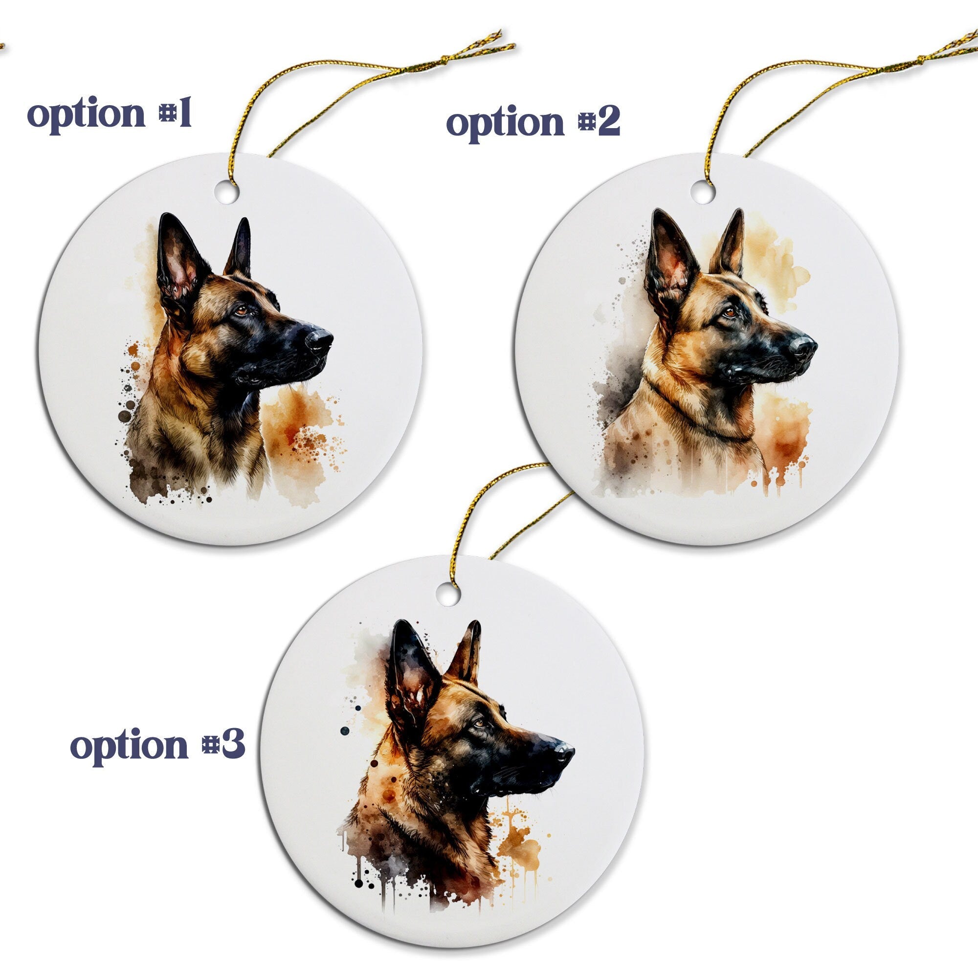 Dog Breed Specific Round Christmas Ornament, "Belgian Malinois"