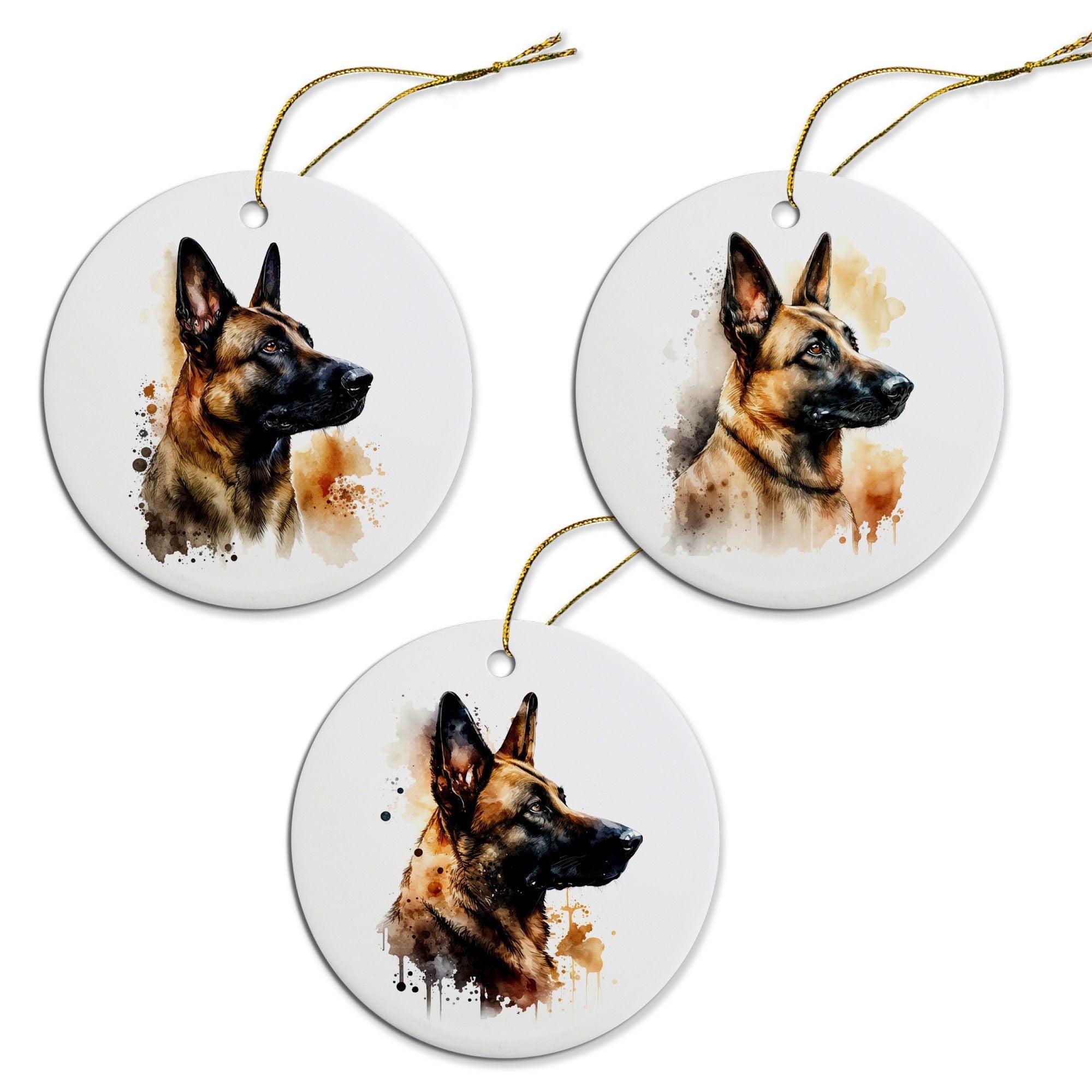 Dog Breed Specific Round Christmas Ornament, "Belgian Malinois"