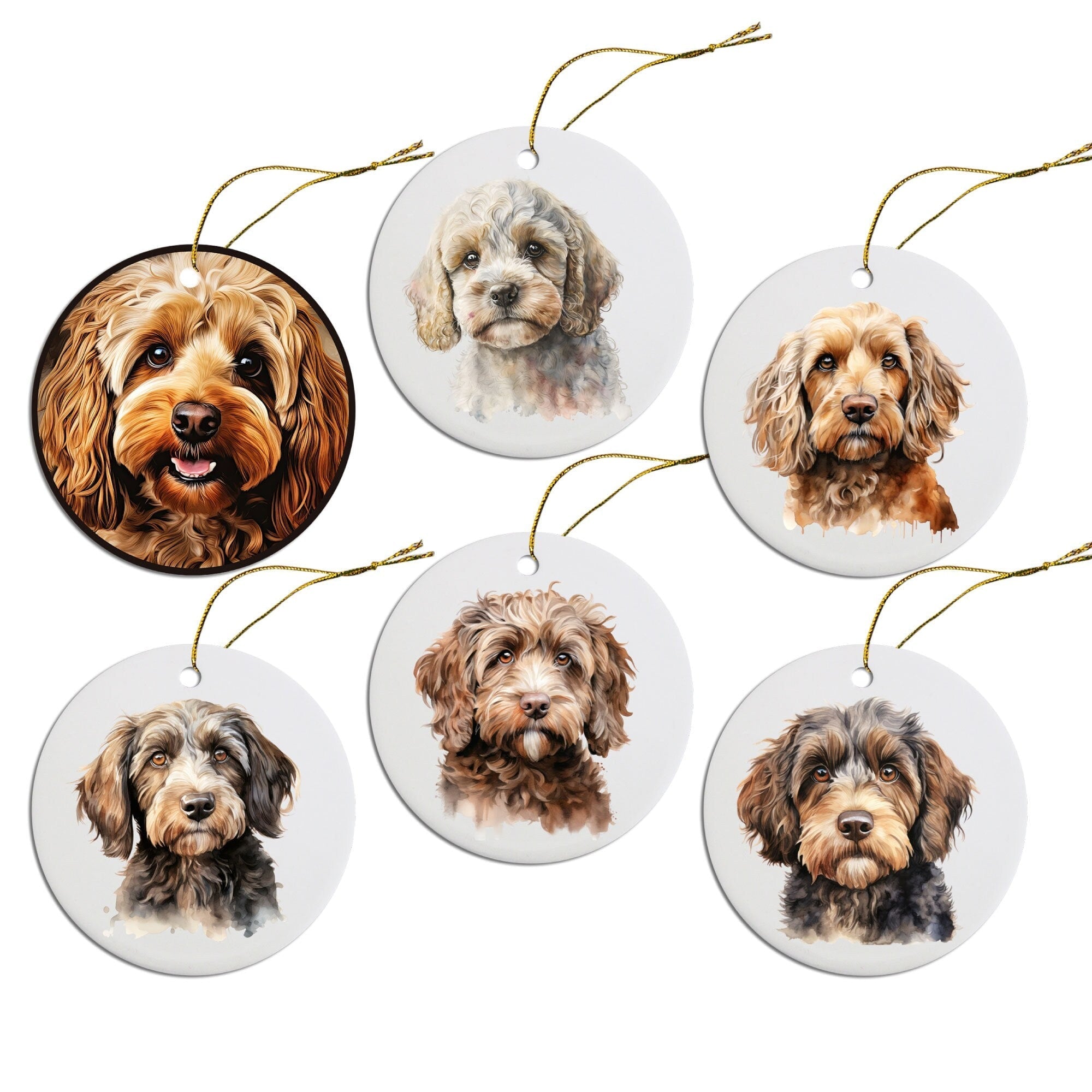 Dog Breed Specific Round Christmas Ornament, "Cockapoo"