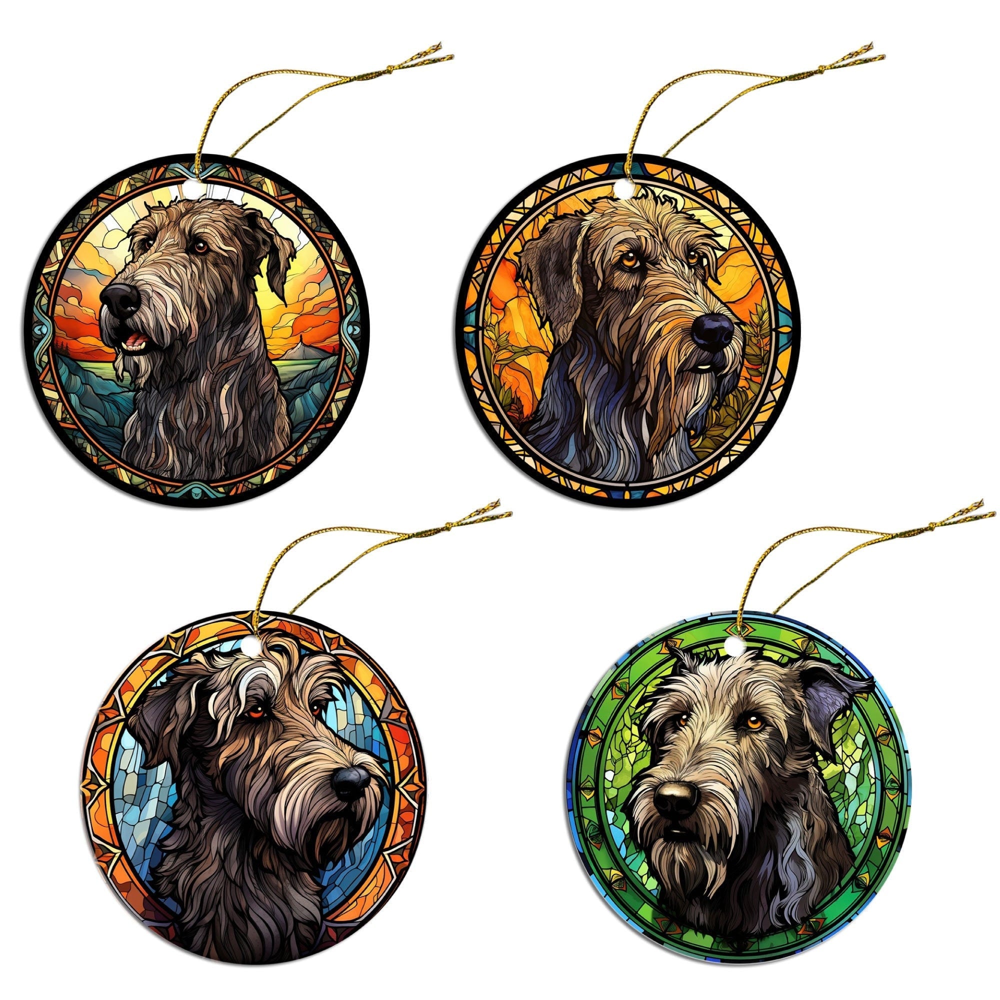 Dog Breed Christmas Ornament Stained Glass Style, "Irish Wolfhound"