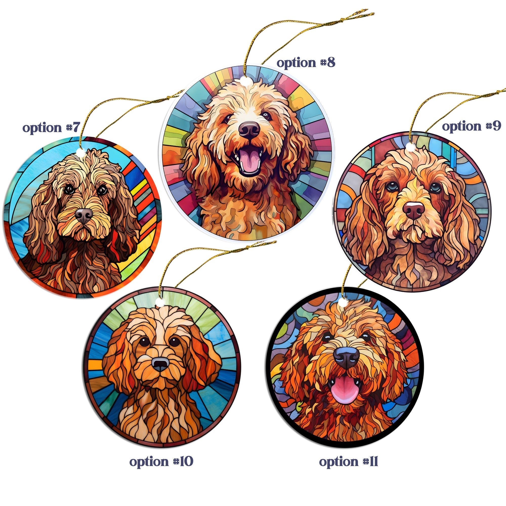 Dog Breed Christmas Ornament Stained Glass Style, "Cockapoo"