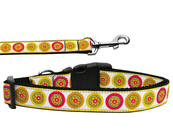 Pet Dog & Cat Nylon Collar or Leash, "Autumn Daisies"