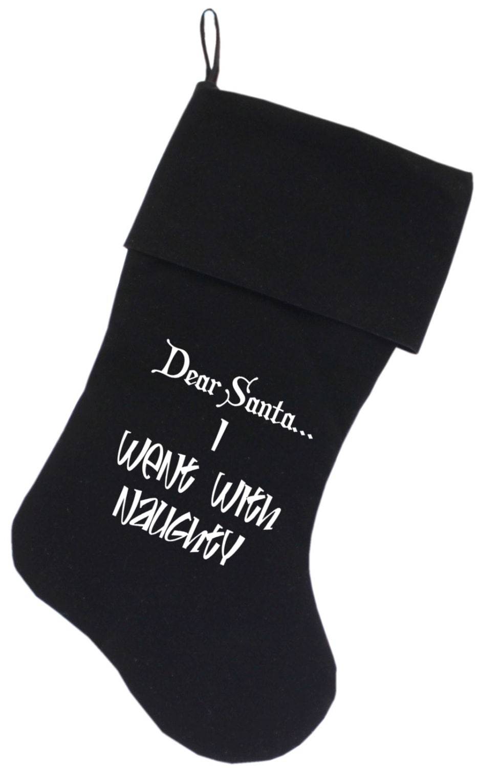 Velvet Christmas Stocking Screen Printed, "Dear Santa, I Went With Naughty"