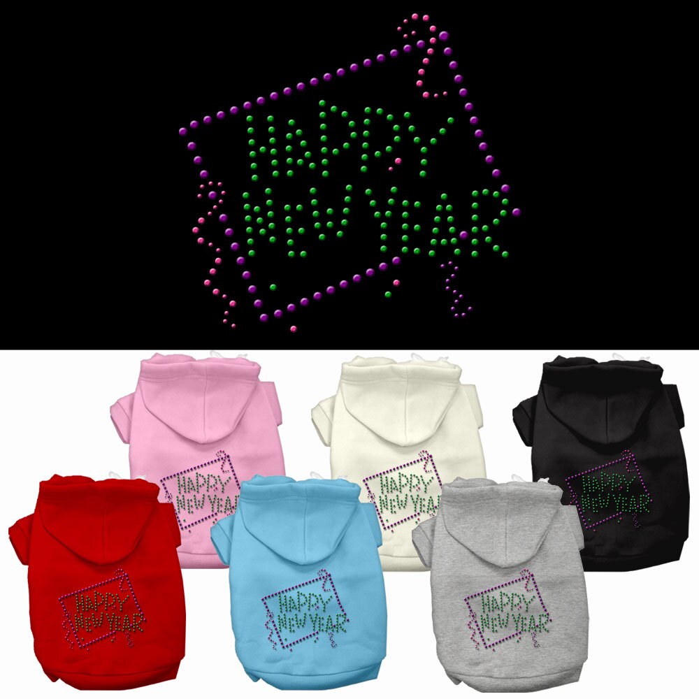 Pet, Dog & Cat Hoodie Rhinestone, "Happy New Year"