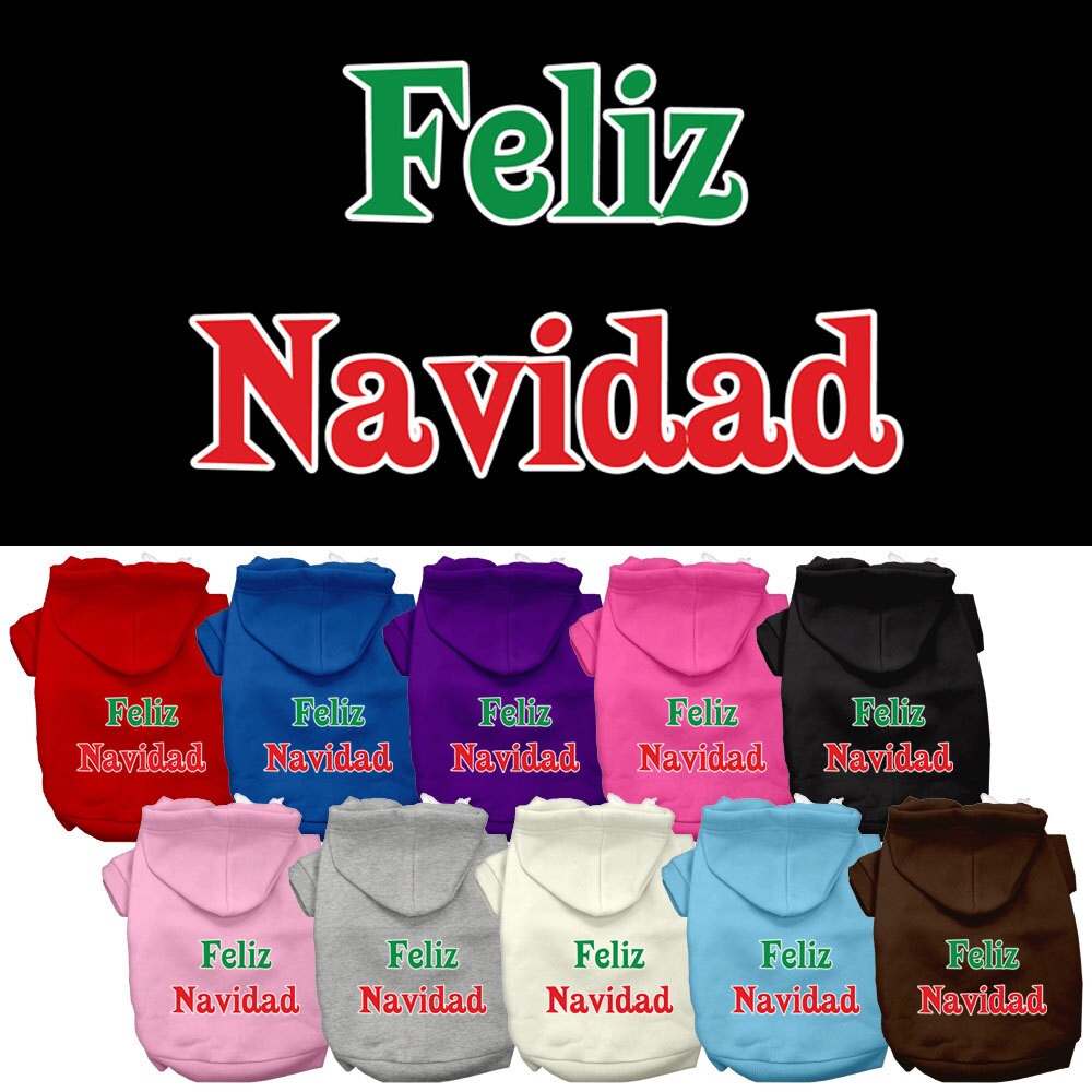 Christmas Pet Dog & Cat Hoodie Screen Printed, "Feliz Navidad"