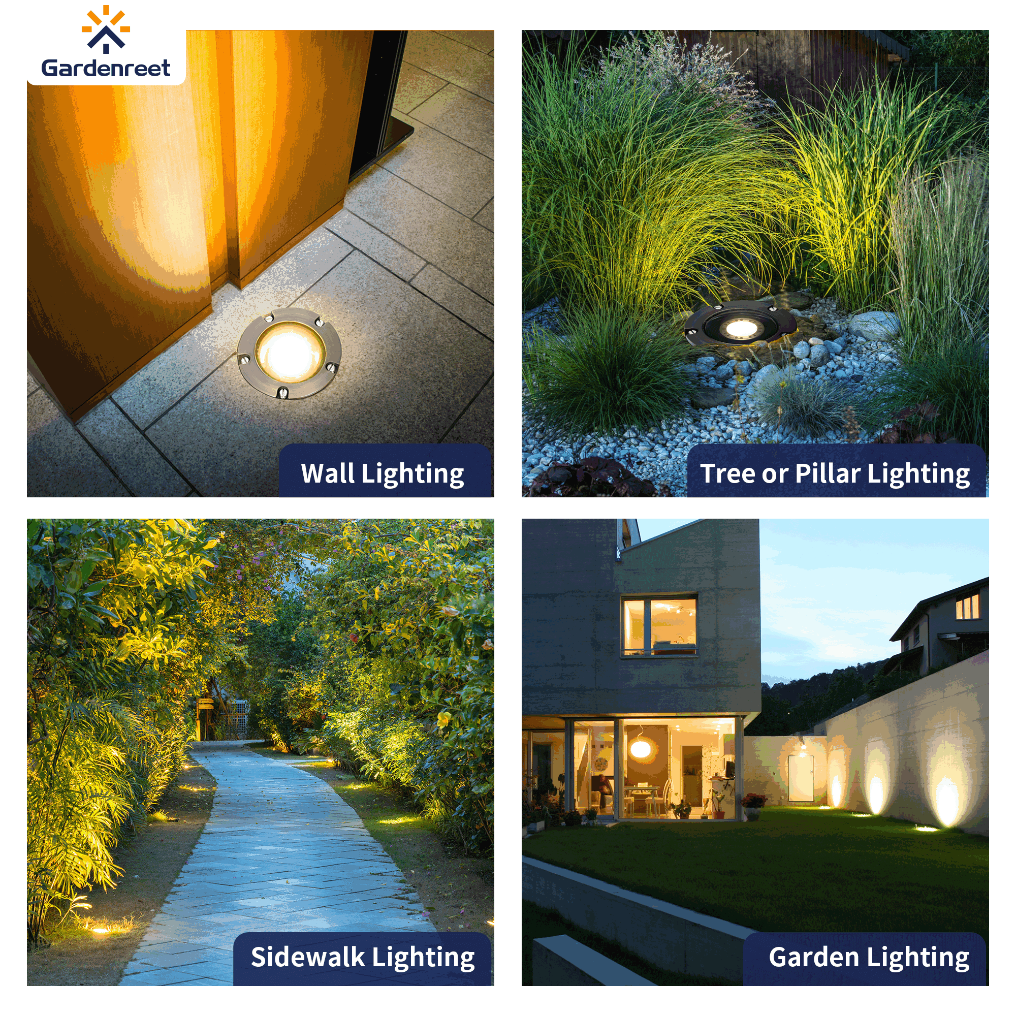 Gardenreet Brass Outdoor 12V LED Well Lights,12V LED IP65 Waterproof Landscape Lighting In Ground Well Lights for Tree, Garden, Pathway, Wall(Open Top 2202A)