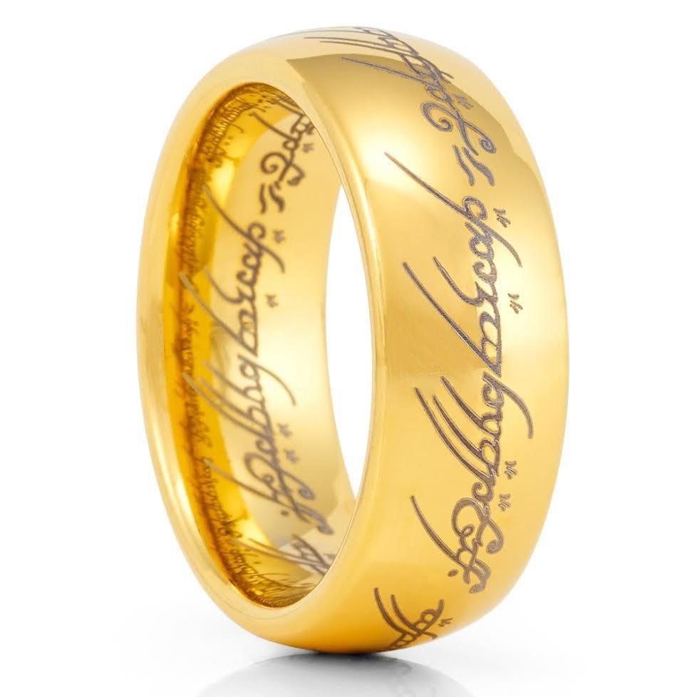 LOTR Lord Of The Rings Gold Plated Tungsten The One Engraved Sauron's Band - 4mm - 10mm