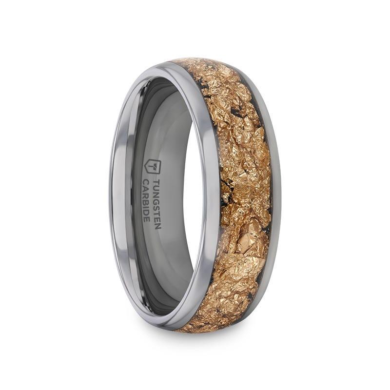 LUXE Tungsten Ring and Decorative Gold Flakes Inlay - 8mm