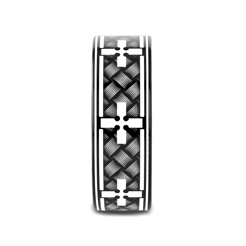 WOVEN CROSSES on Black Flat Tungsten Carbide Ring