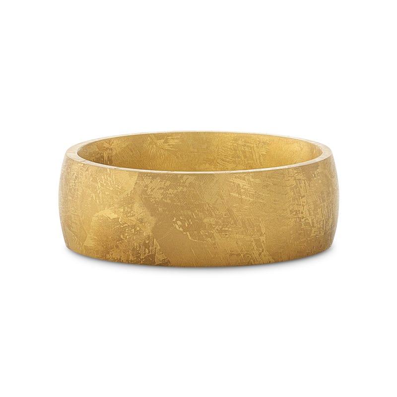 MYSTIC Domed Gold Plated Titanium Ring with Meteorite Pattern - 8mm